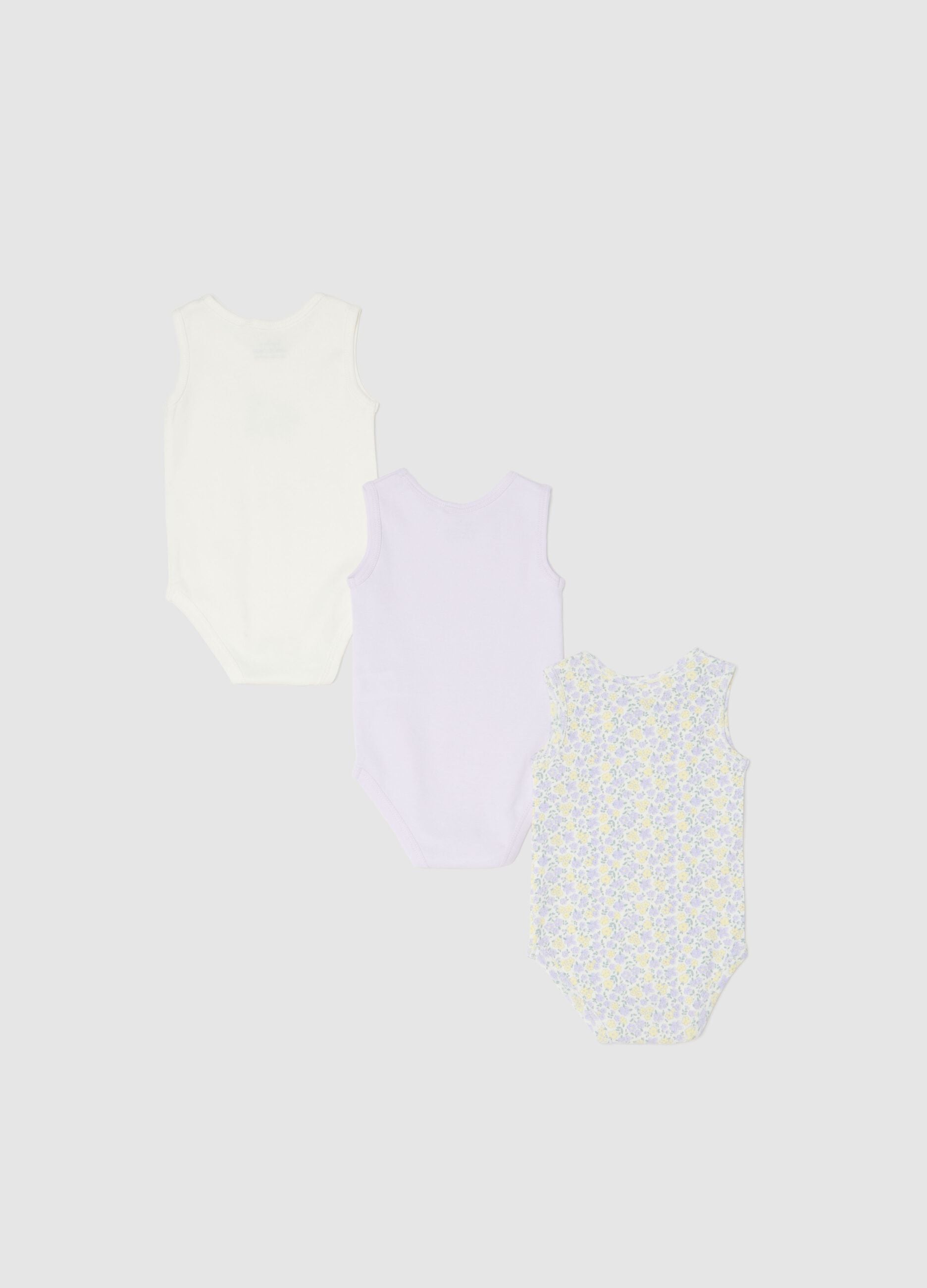 Tripack sleeveless bodysuits in multicolour pure cotton for infant girls