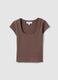 Brown slim fit stretch cotton t-shirt with studded neckline_4