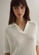 White cotton blend perforated polo collar shirt, regular fit_3