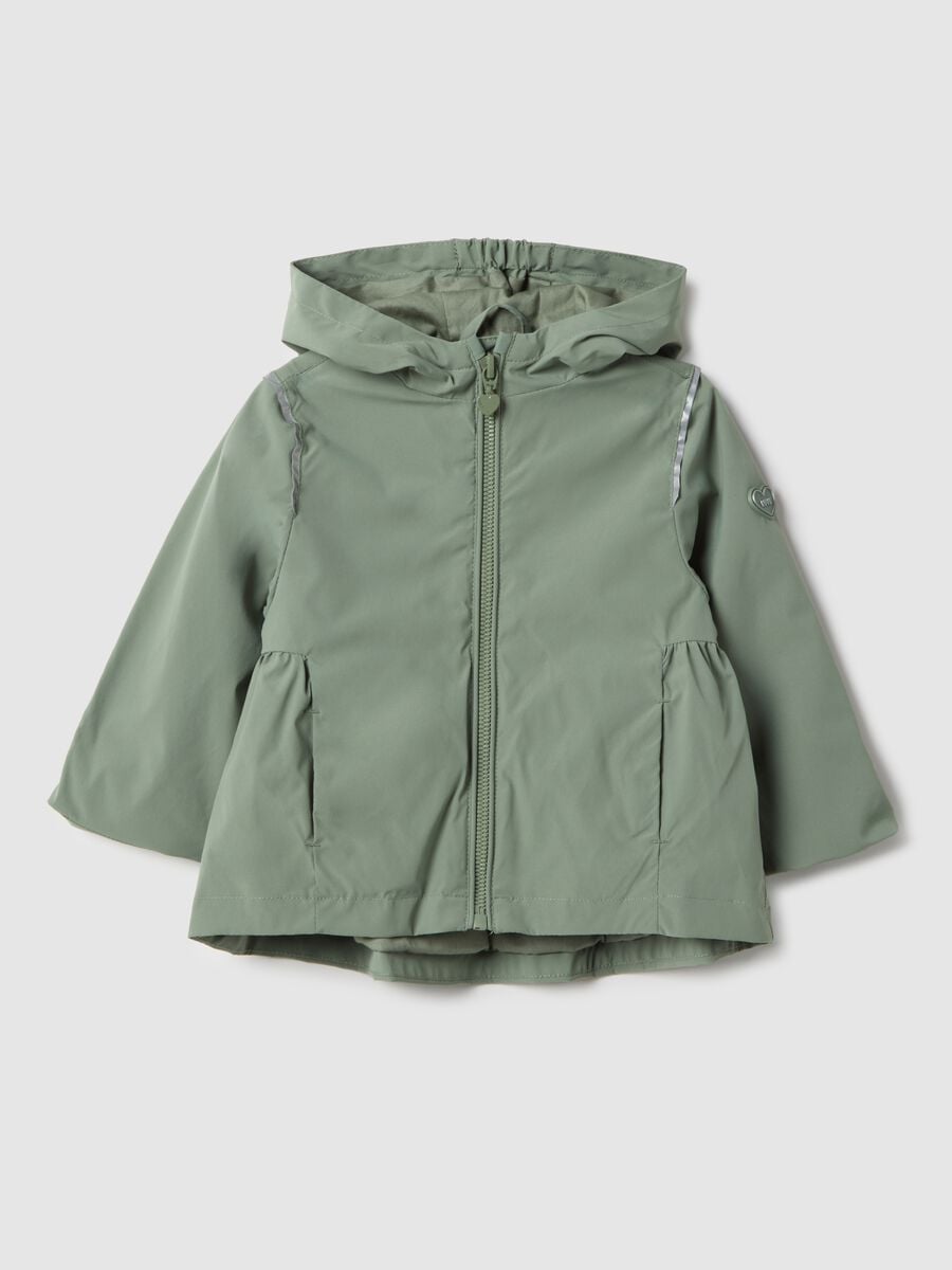 Regular fit green jacket with hood for baby_0