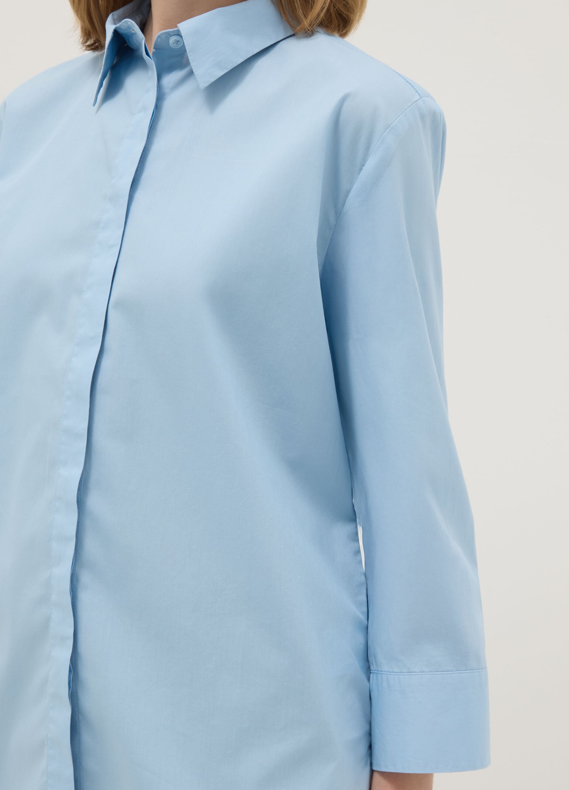 Light blue pure cotton shirt regular fit with three-quarter sleeves