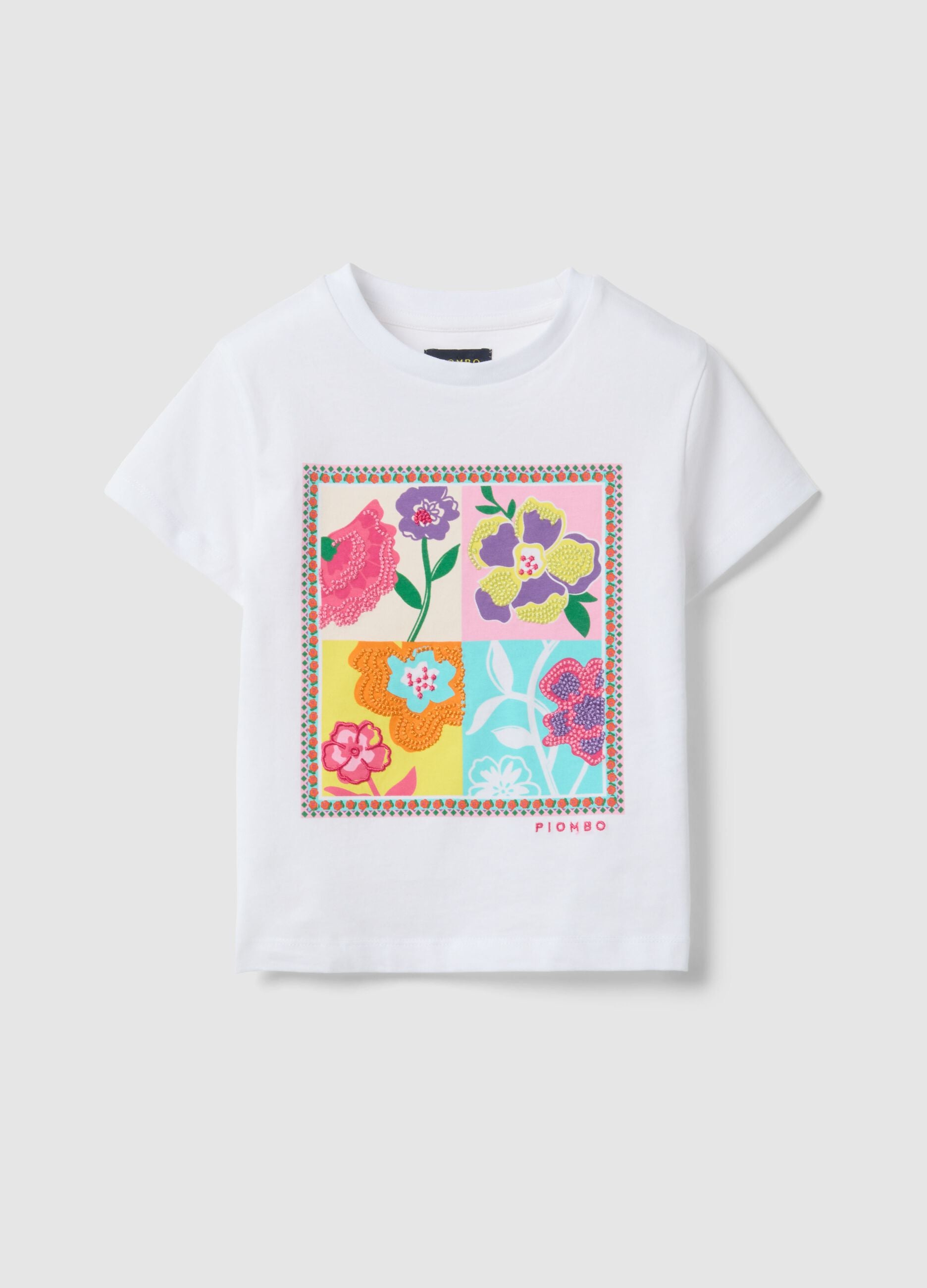 Regular fit white pure cotton t-shirt with print for girls