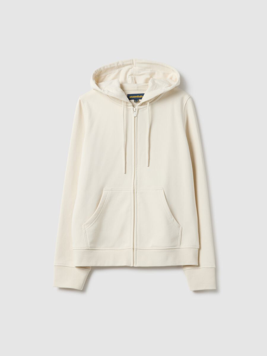 Felpa in misto cotone beige regular fit con cappuccio e zip_4