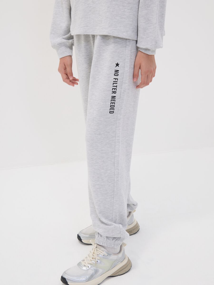Girls&rsquo; grey organic cotton-blend joggers with print_2