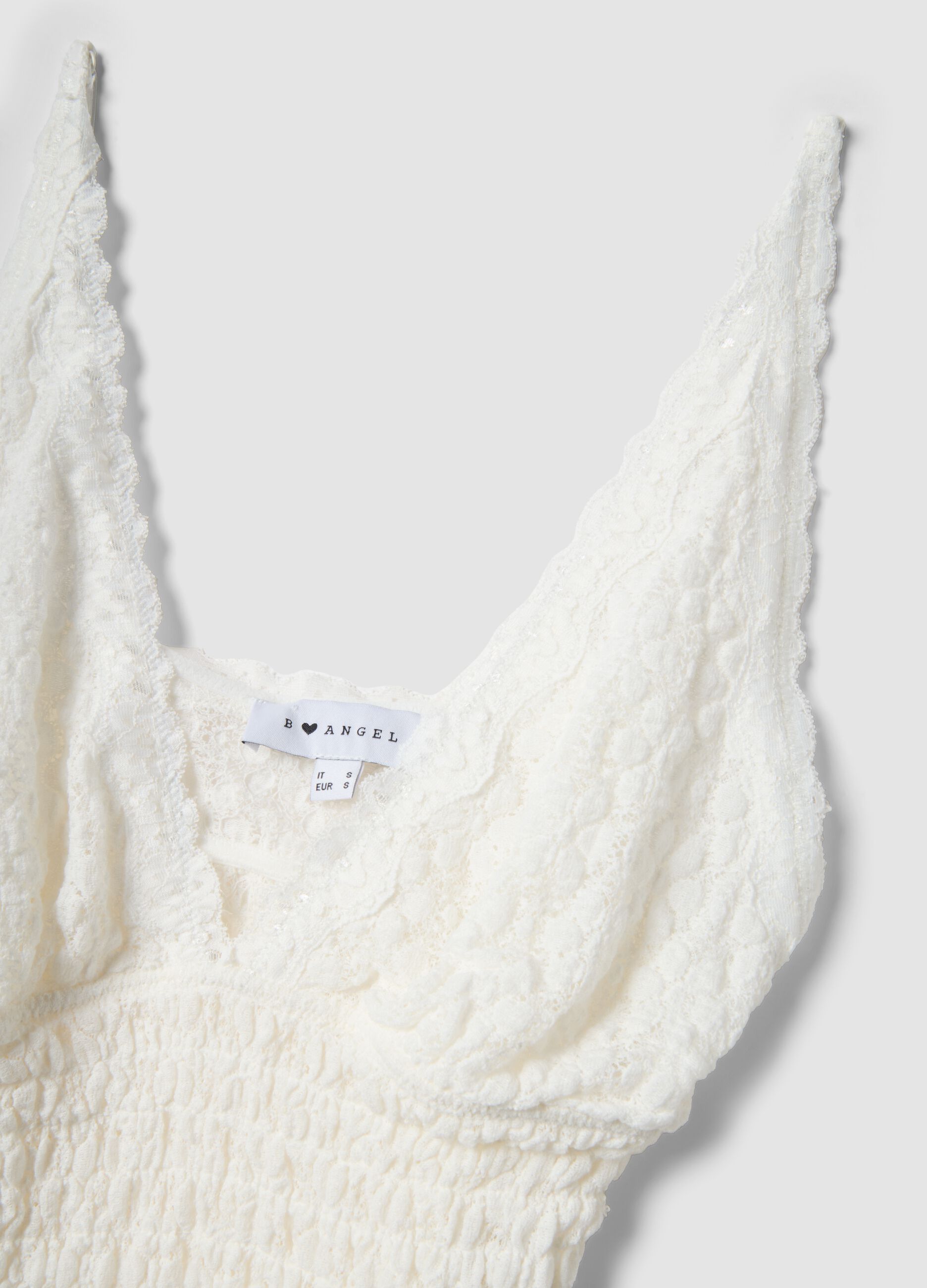 White stretch cotton fitted tank top with floral lace