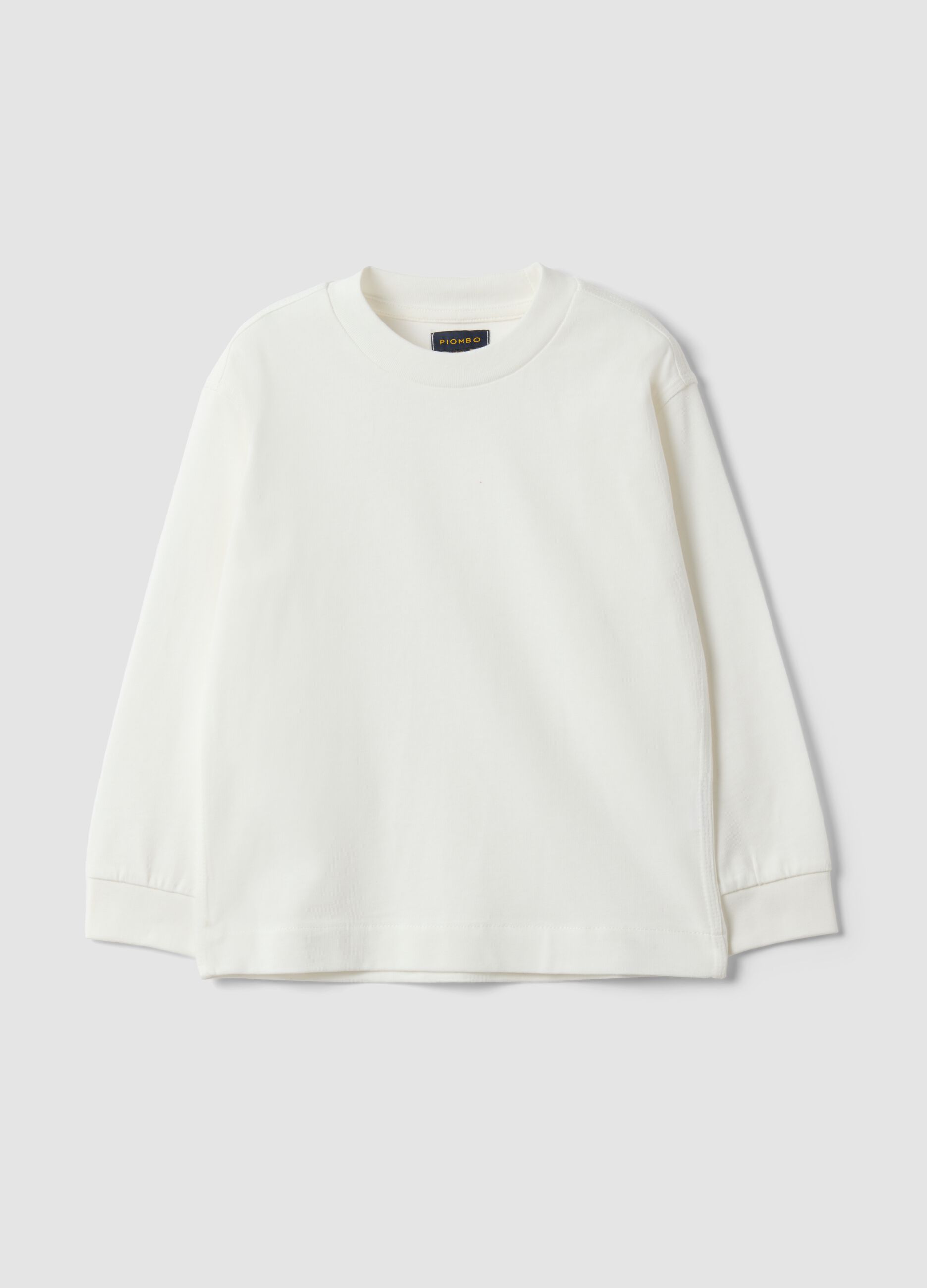 T-shirt bianca in puro cotone girocollo a maniche lunghe per bambino