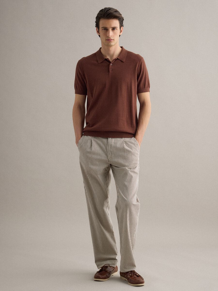 Polo in misto cotone, lino e seta marrone regular fit_1