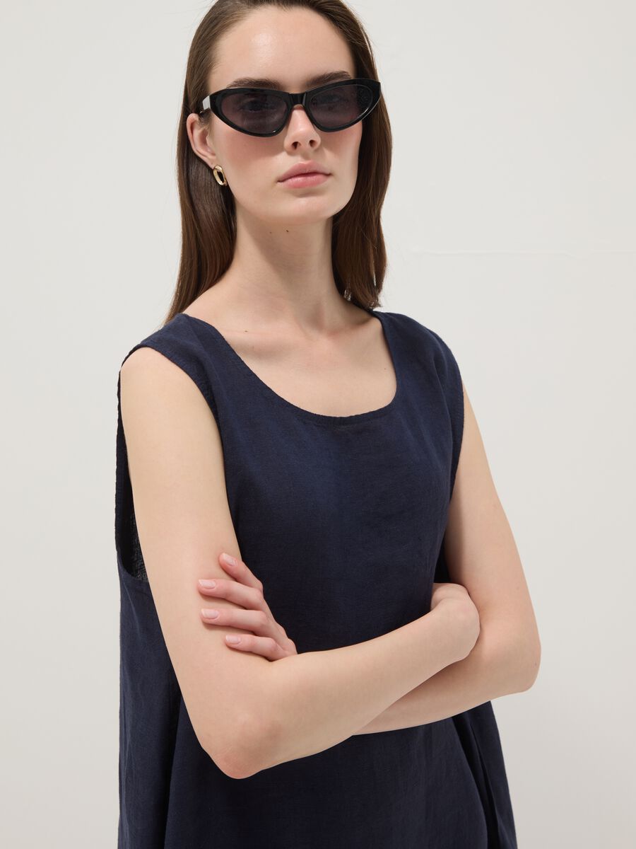 Long blue pure linen dress, regular fit_2
