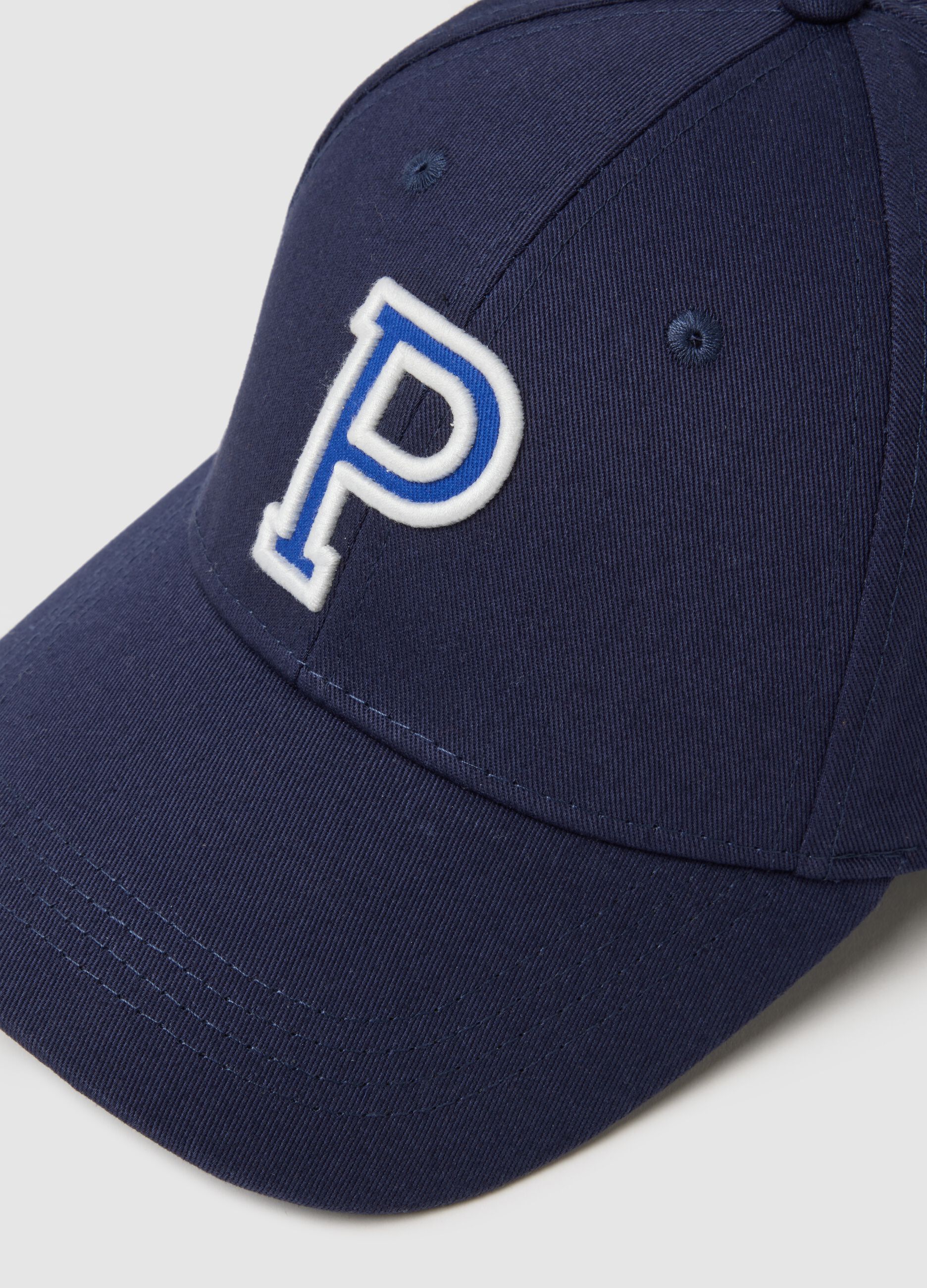 Blue Pure Cotton Cap with Adjustable Visor and Embroidered P