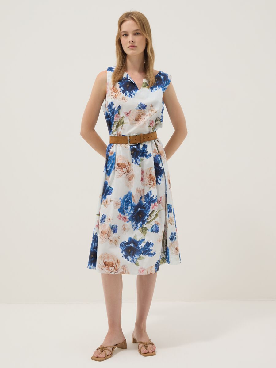 White floral midi dress in stretch cotton_0