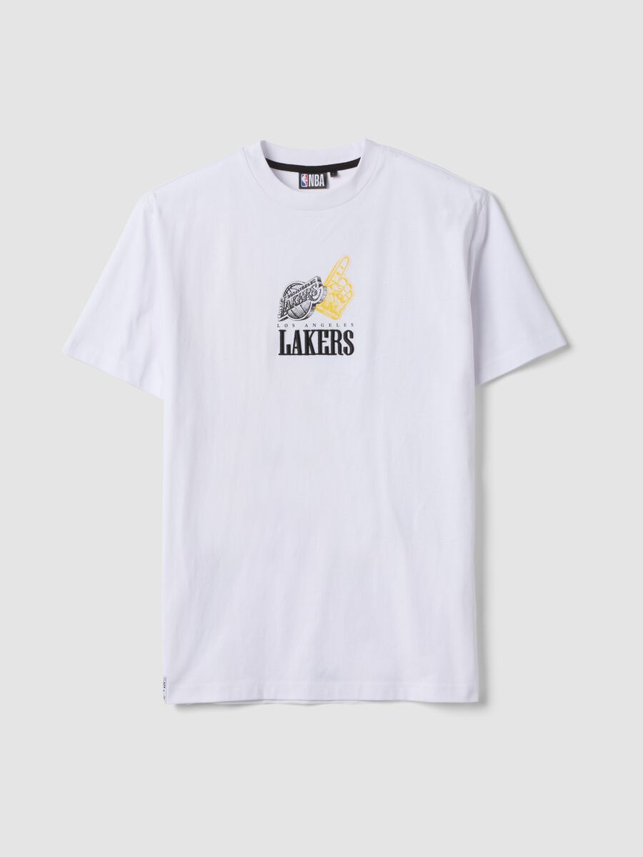 White pure cotton T-shirt with Los Angeles Lakers logo_4