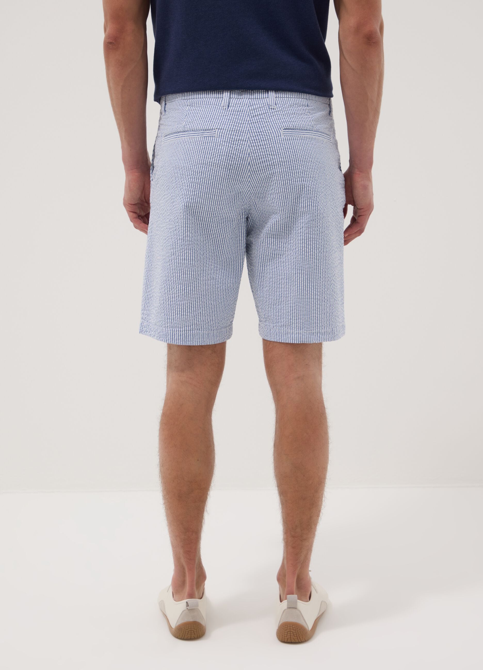 Blue striped stretch-cotton chino shorts, regular fit