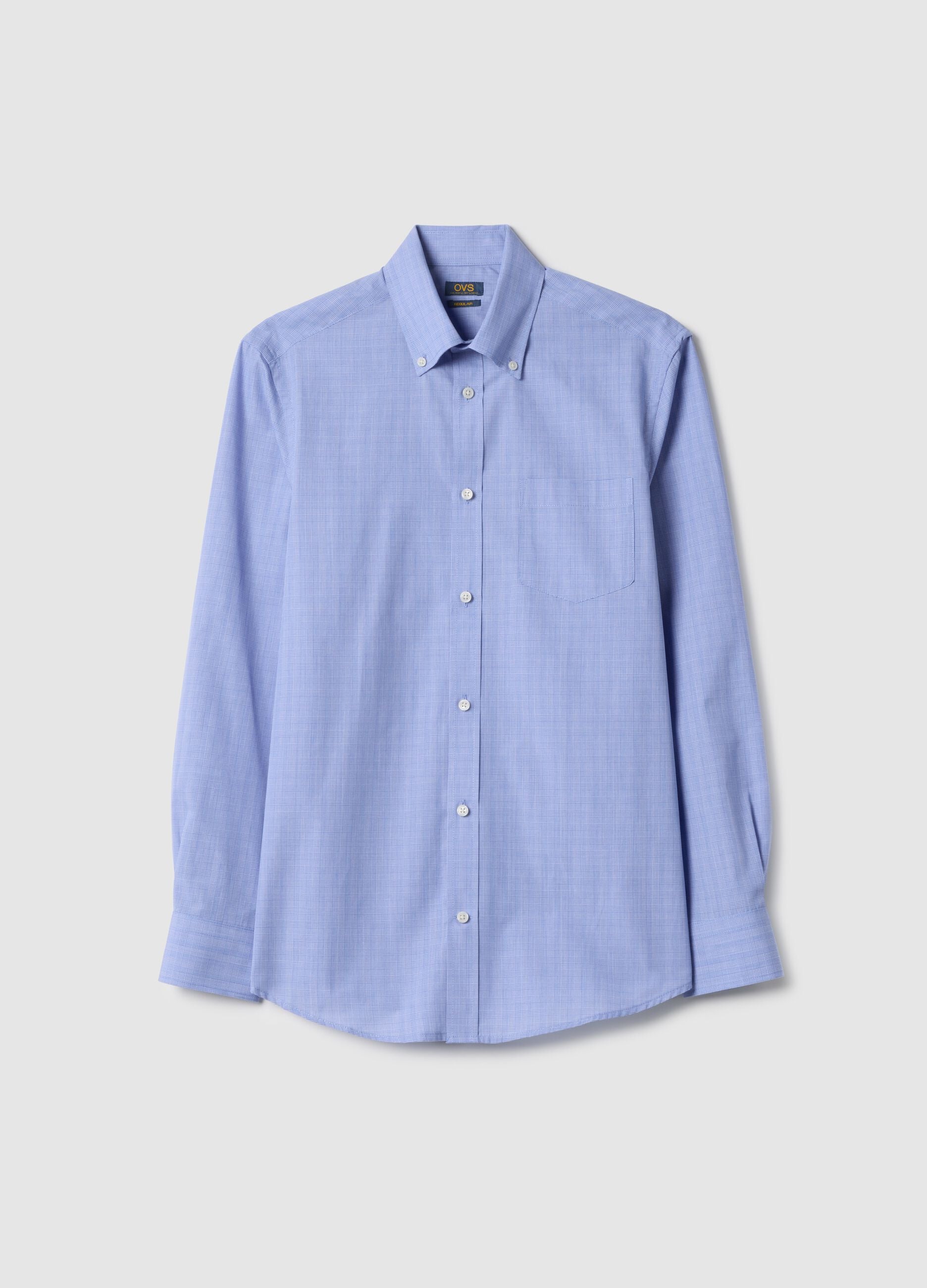 Blue check regular fit cotton blend shirt easy iron