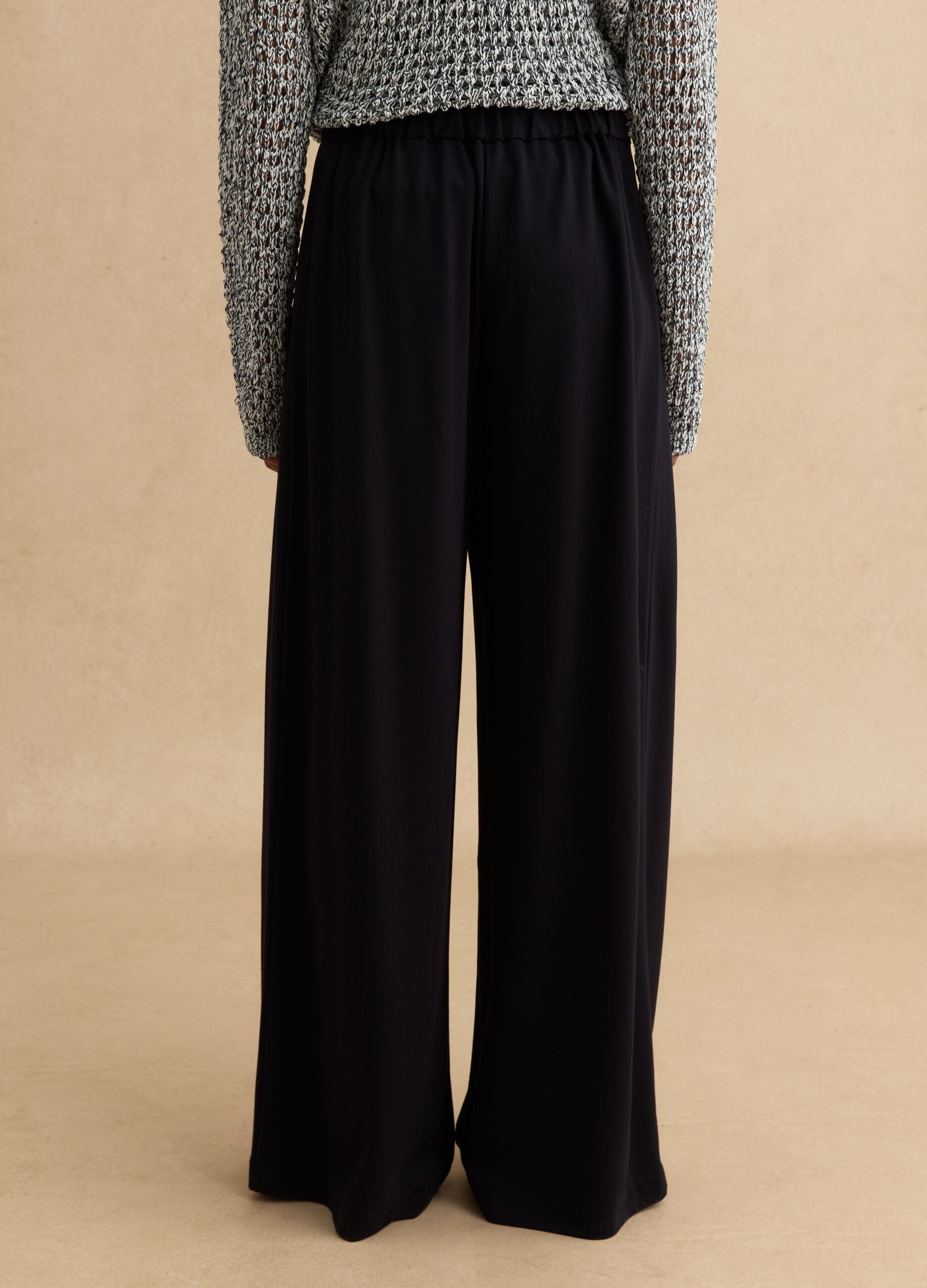 Black Wide Leg Stretch Viscose Blend Trousers