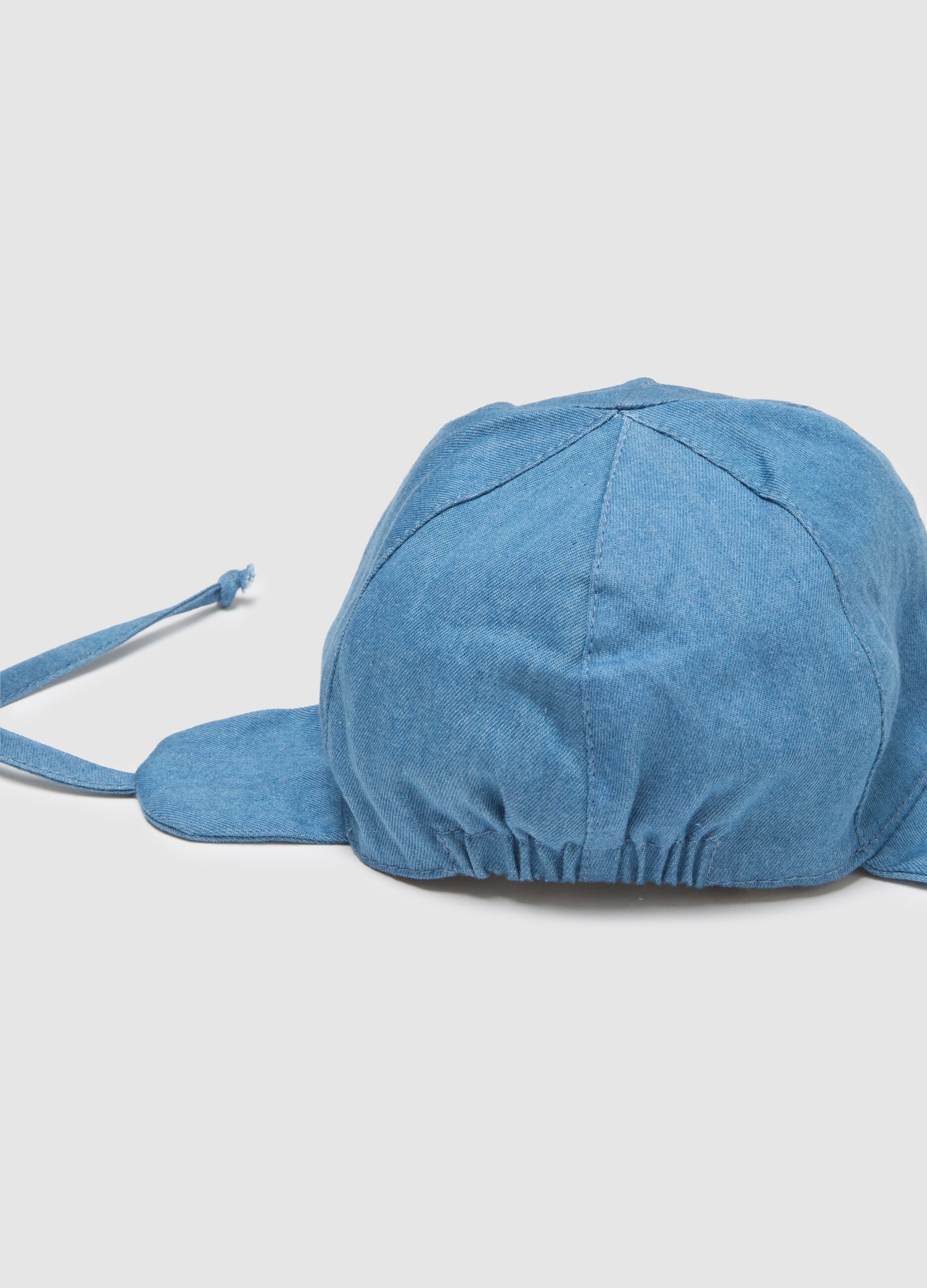 Sky blue pure cotton baby hat with inscription and ties
