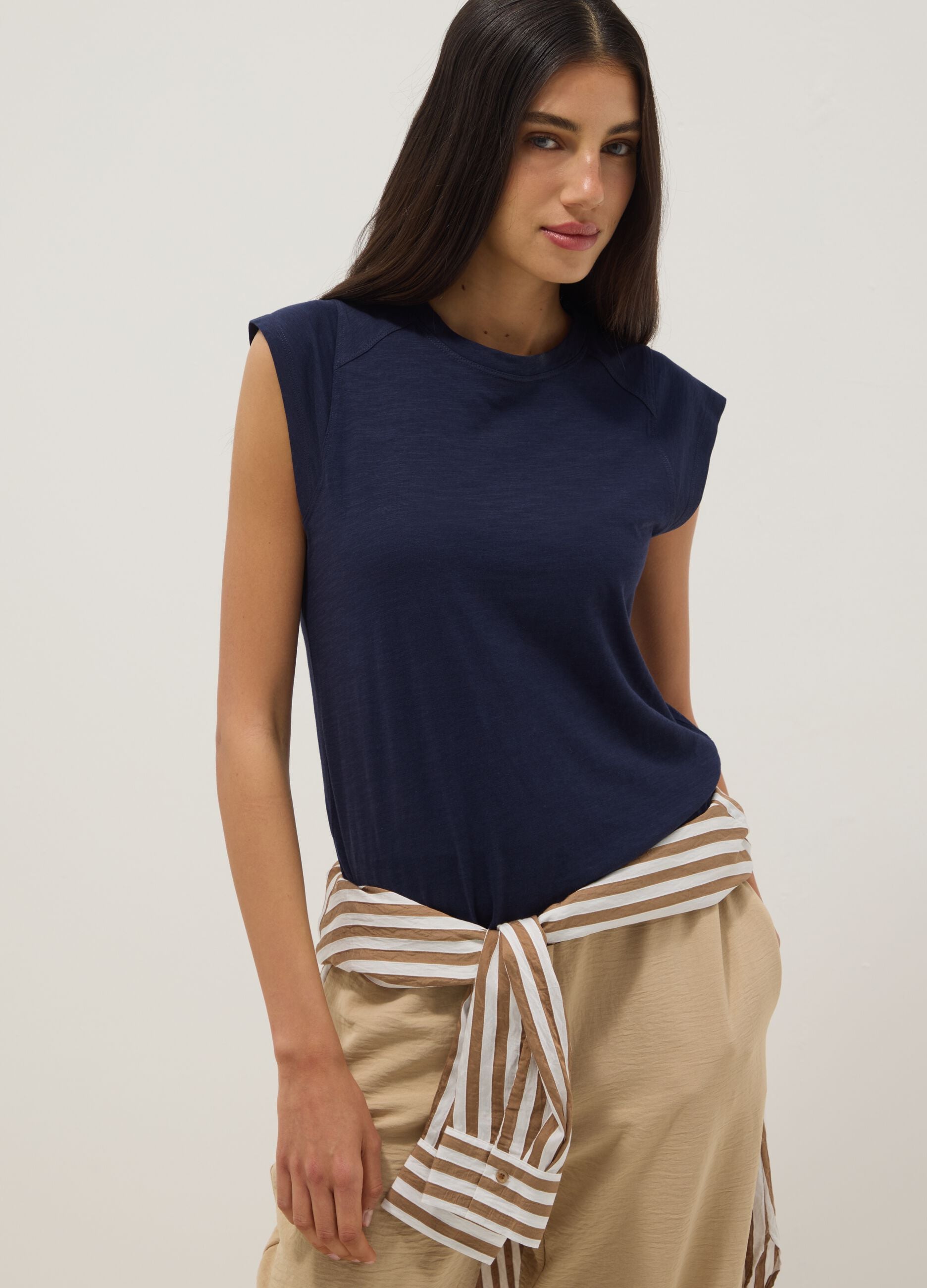 Regular fit blue short sleeve pure cotton T-shirt
