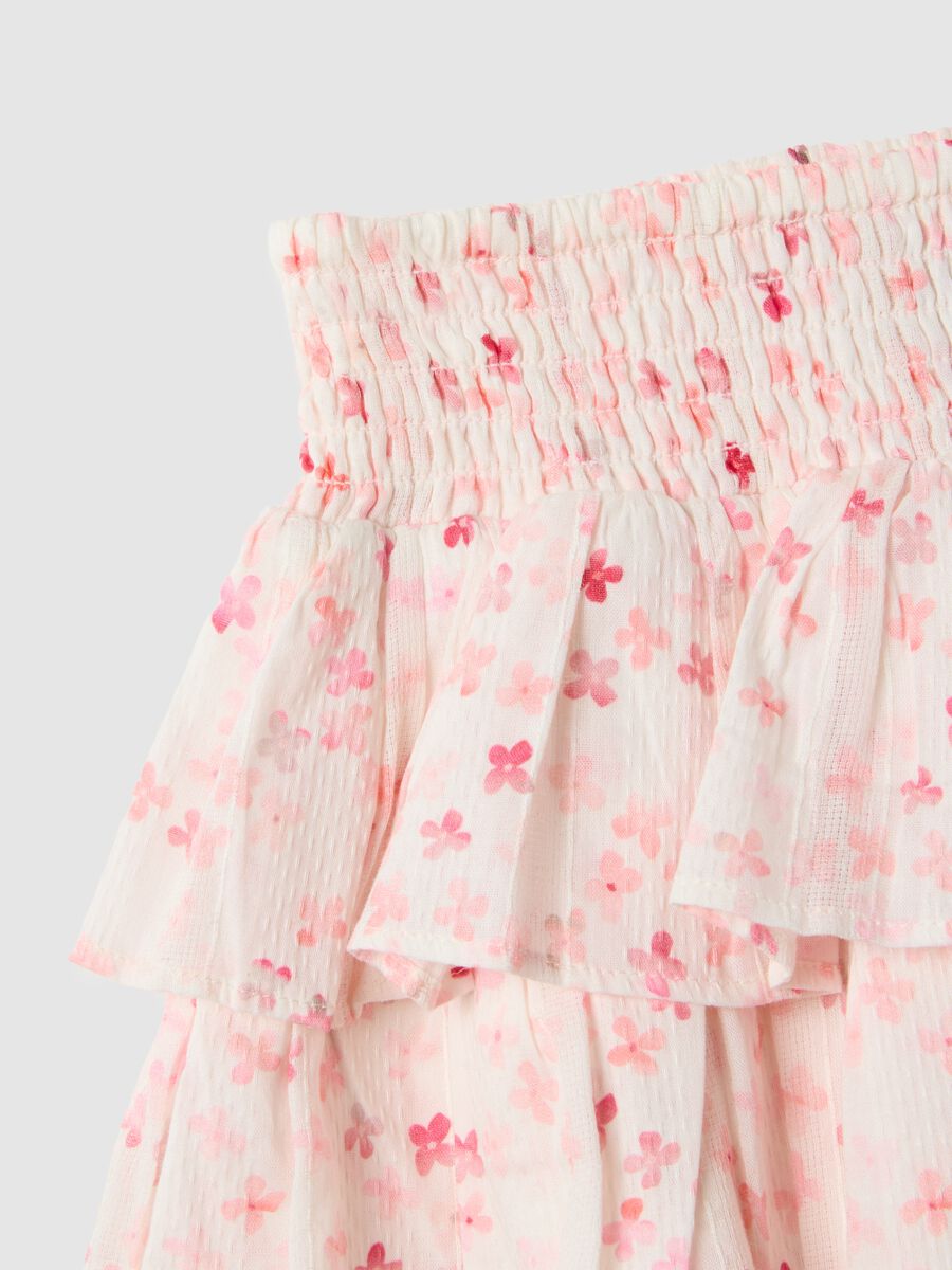 Girls' Multicolour Pure Cotton Tiered Skirt with Floral Pattern_2