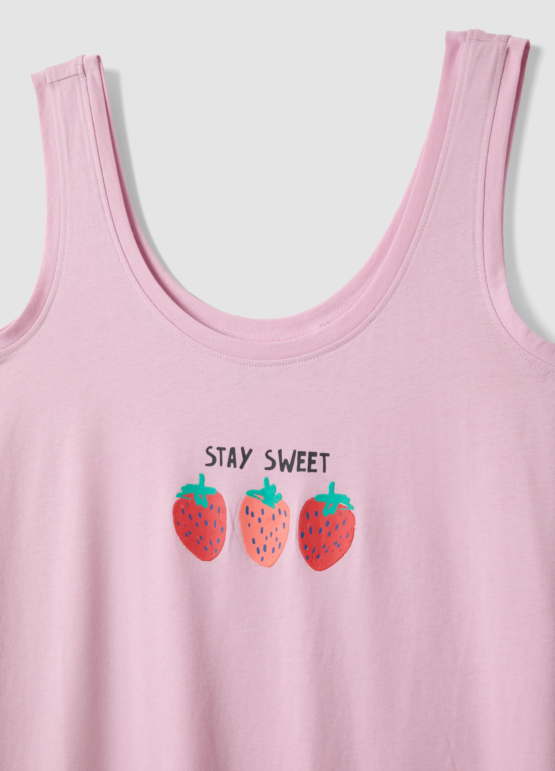 Pink pure cotton nightgown regular fit with strawberries