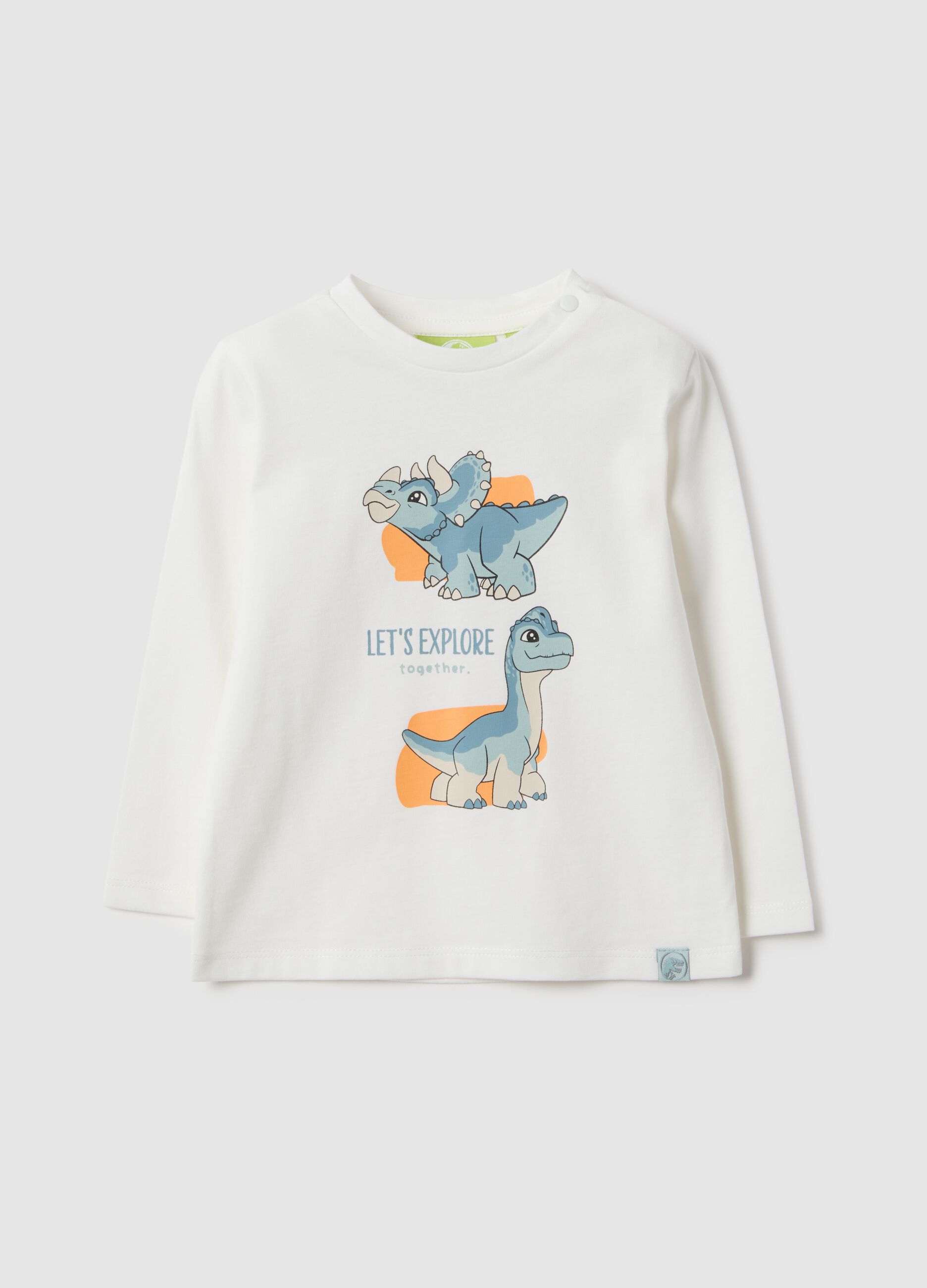 White pure cotton T-shirt for kids regular fit with dinosaurs