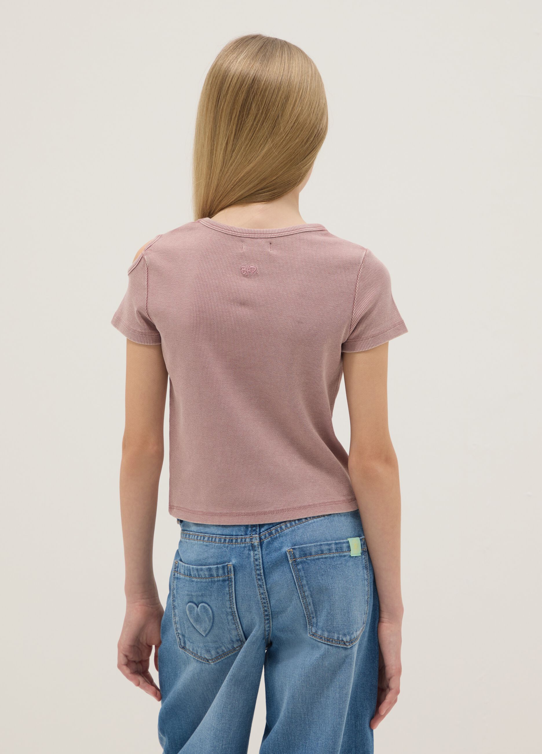 Short-sleeved pink stretch cotton t-shirt