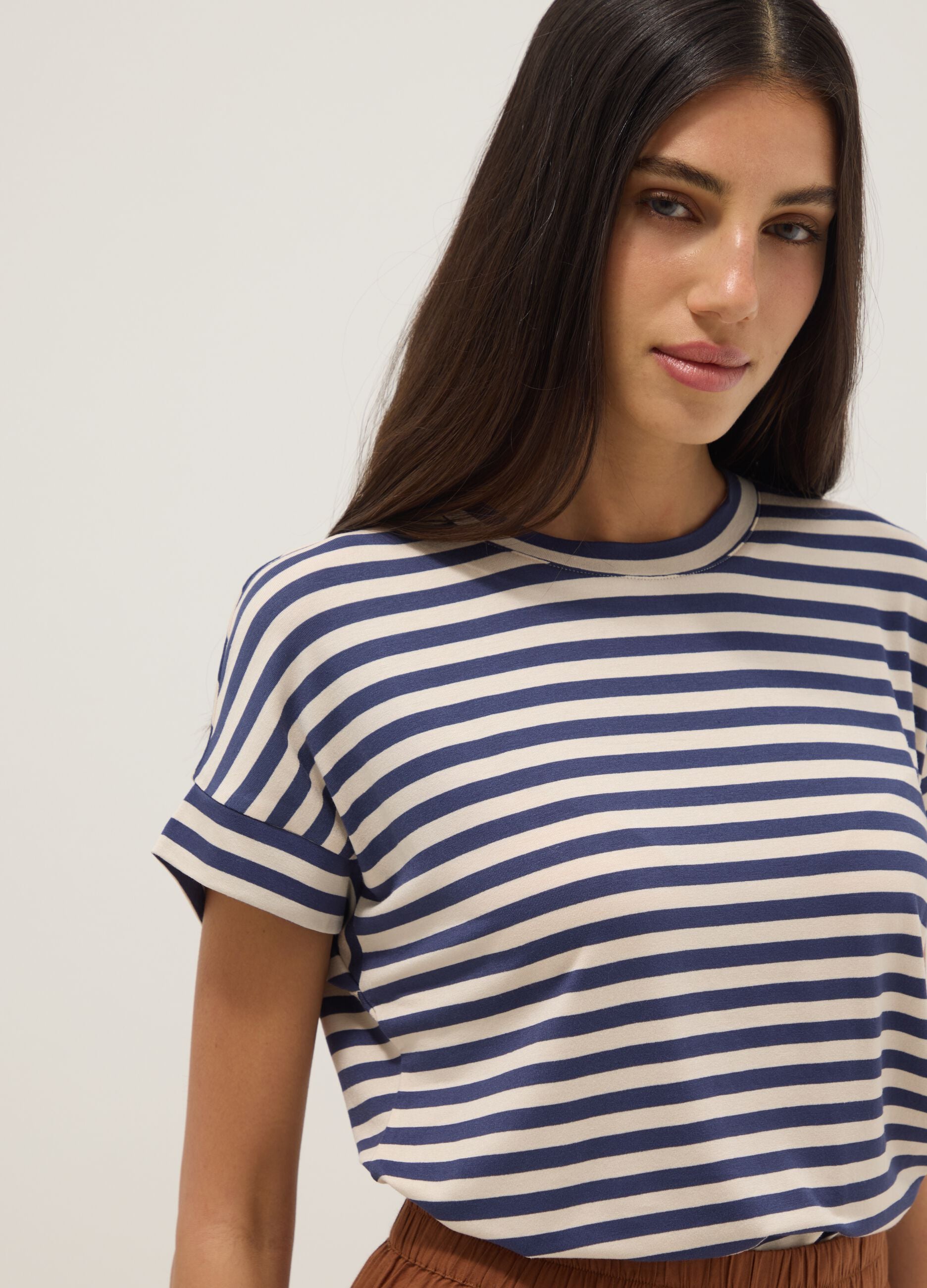 Regular-fit multicolour striped stretch viscose T-shirt