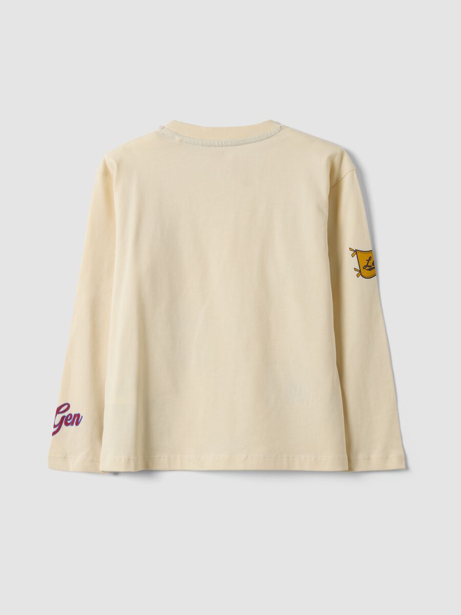 Beige pure cotton crew-neck college-print T-shirt for boys_1