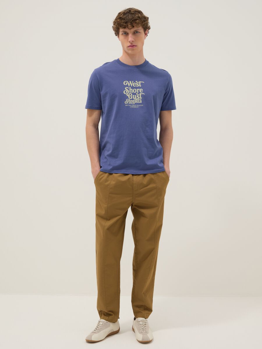 Blue short-sleeve pure cotton T-shirt with print_1