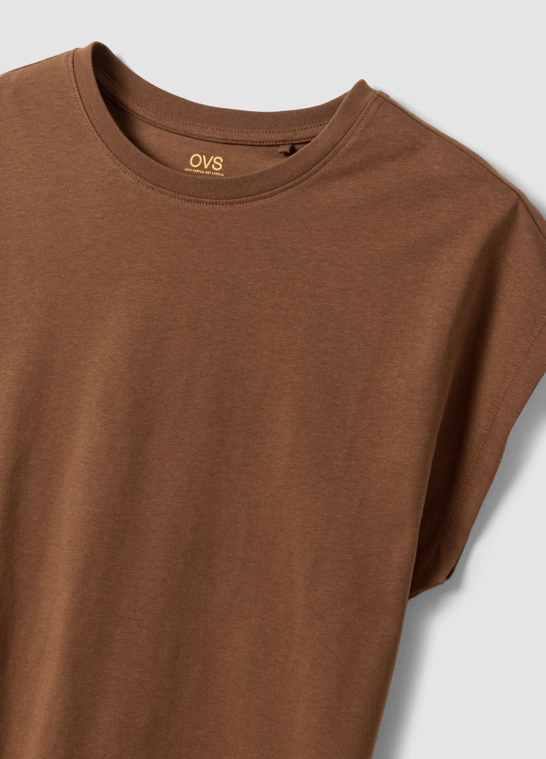 Brown pure cotton short-sleeve regular fit T-shirt