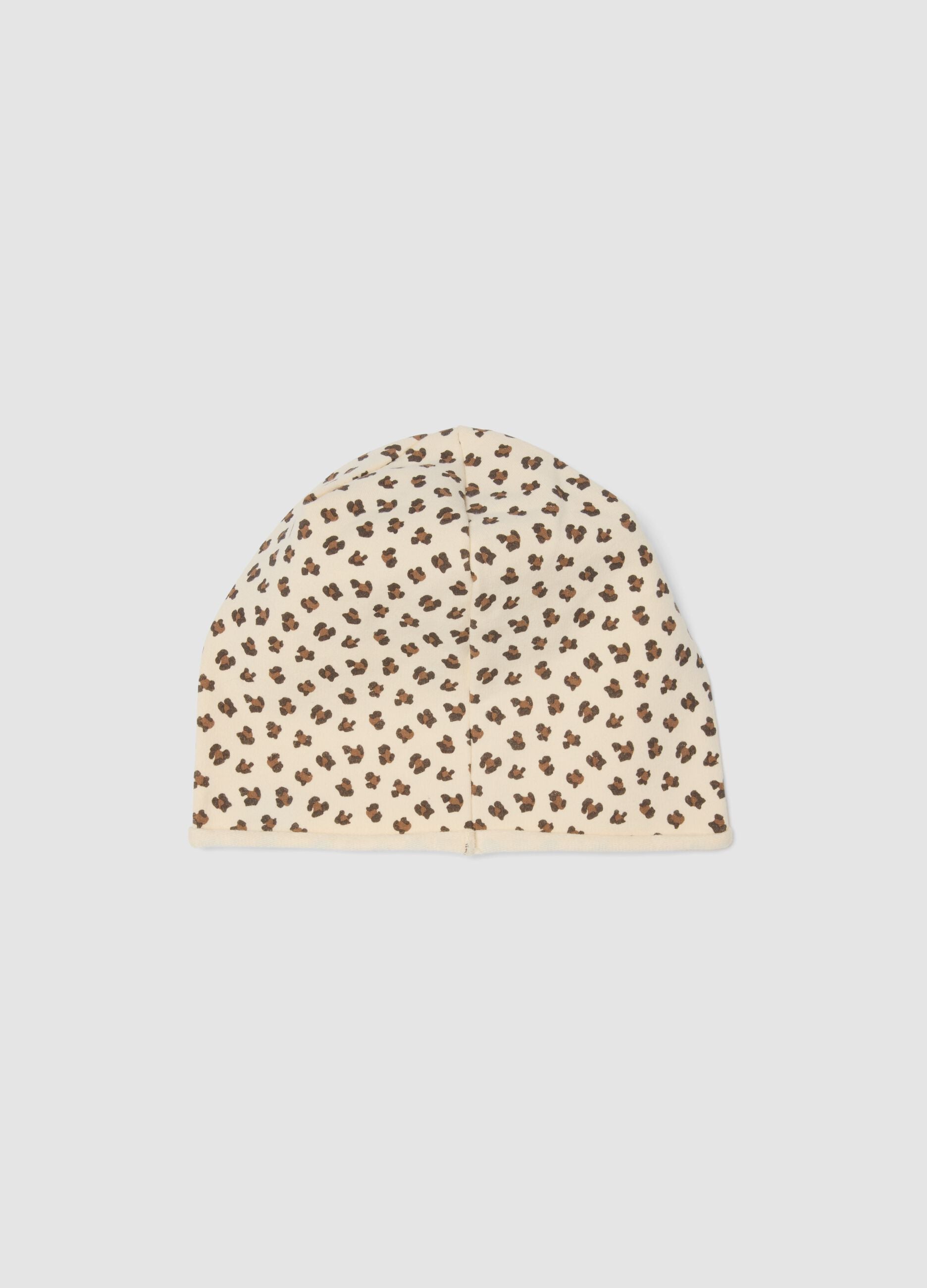 Beige stretch cotton hat with animal print for girls