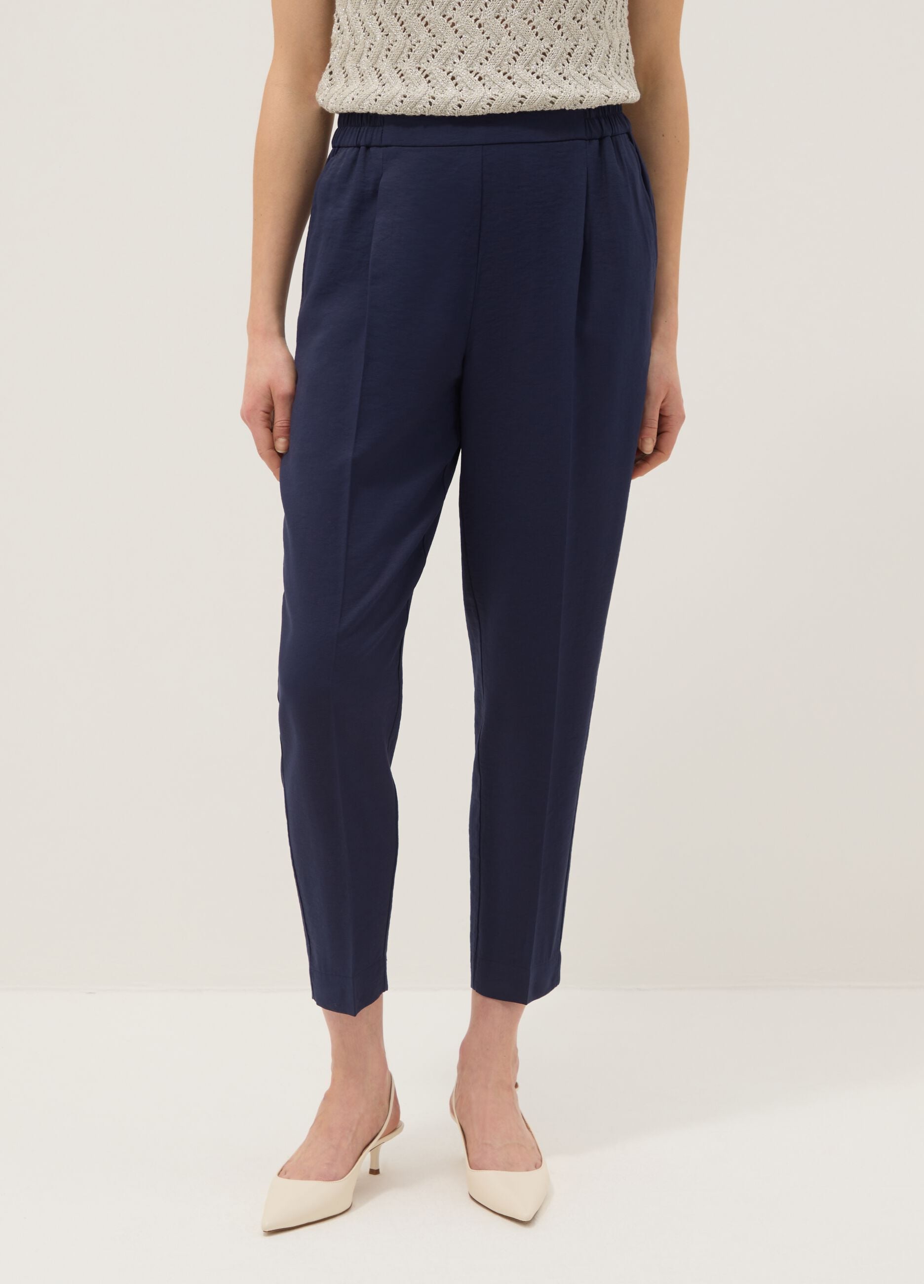 Blue regular fit viscose blend trousers