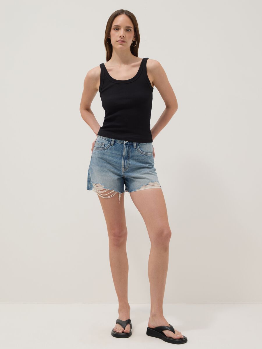 Light blue pure cotton denim shorts_0