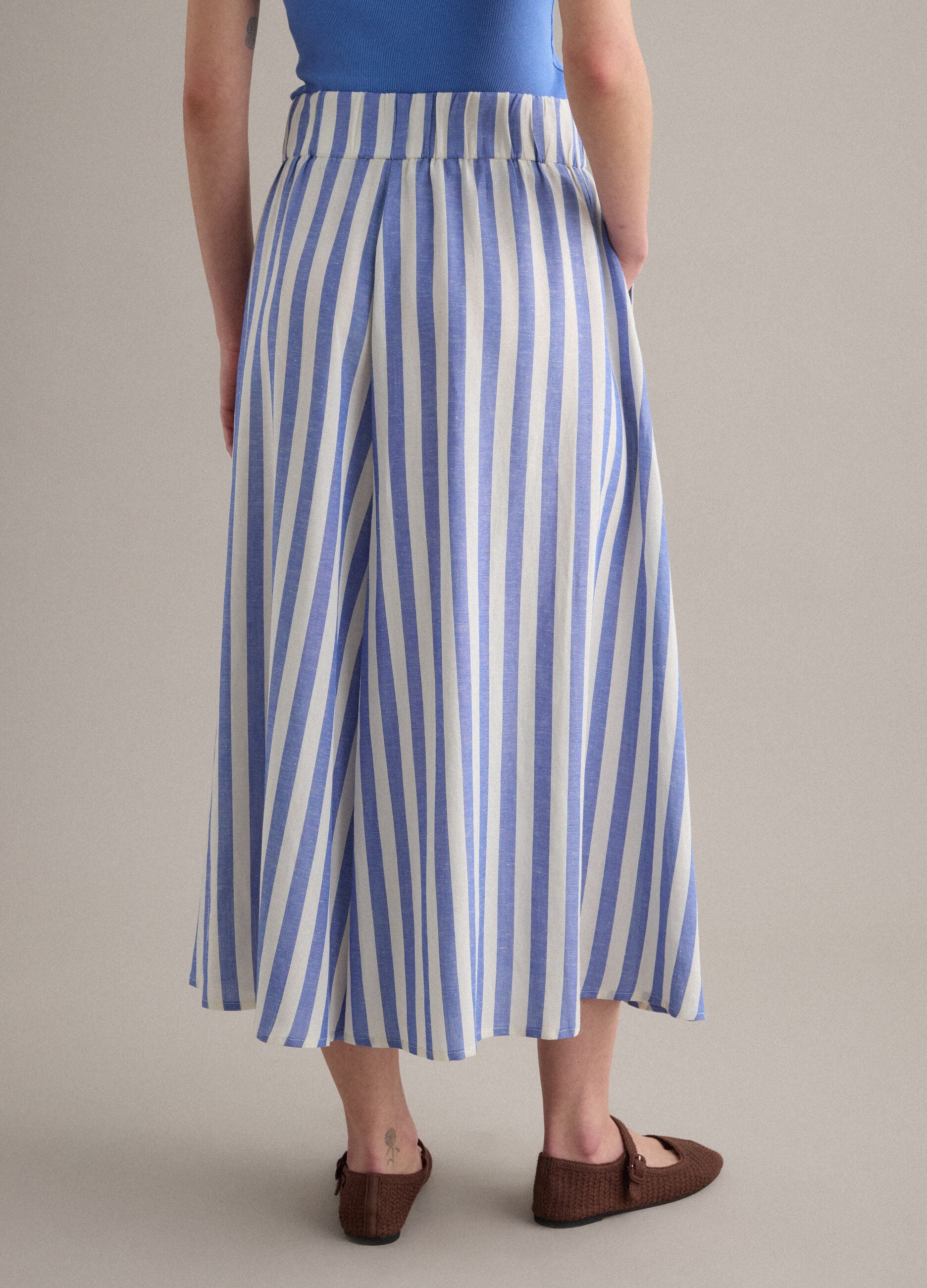 Multicolour striped skirt in a viscose-linen blend