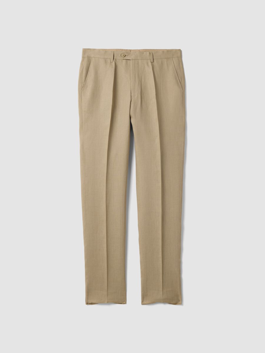 Pantaloni in puro lino beige slim fit_4