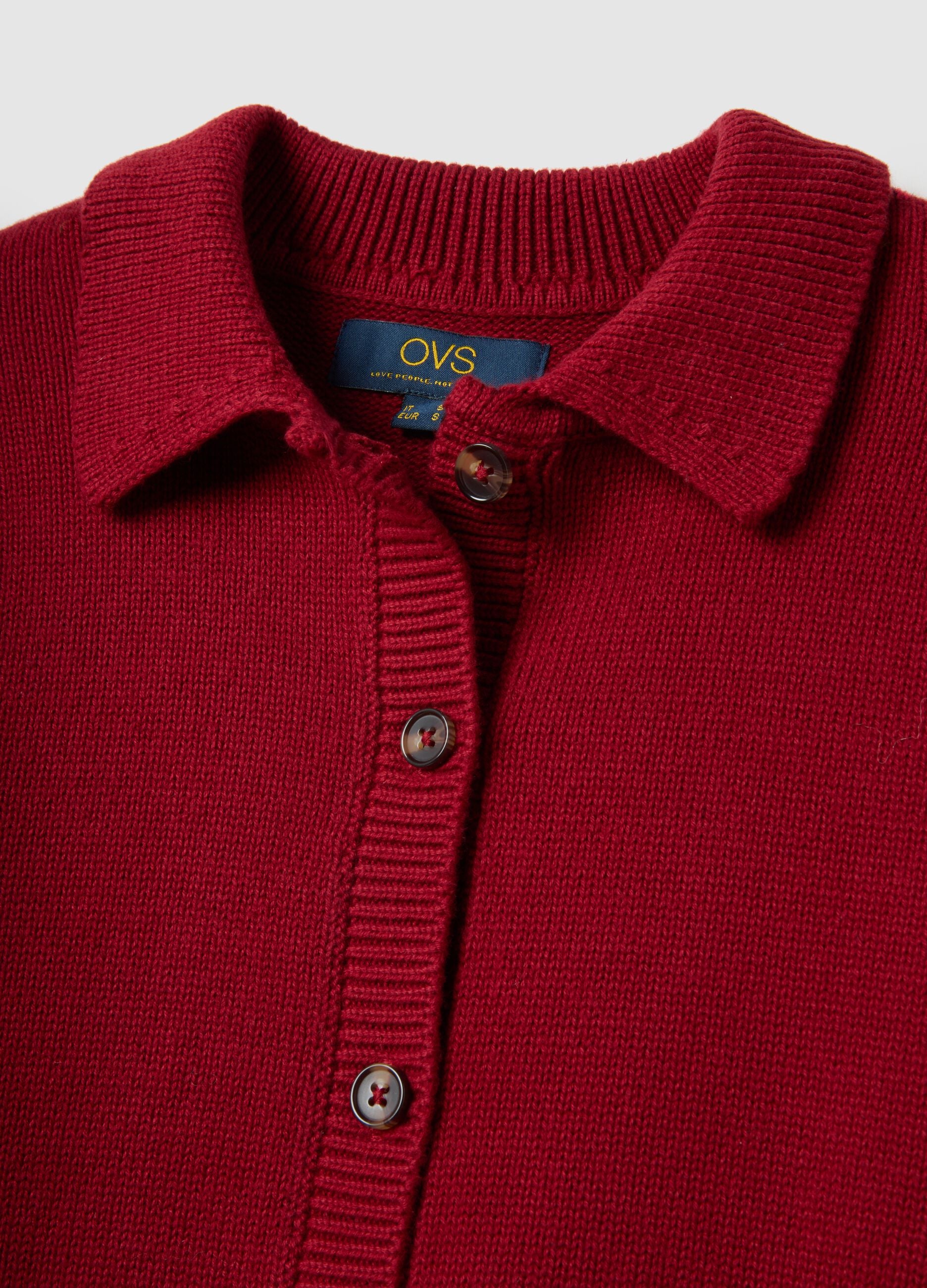 Red polo neck cardigan in pure cotton regular fit
