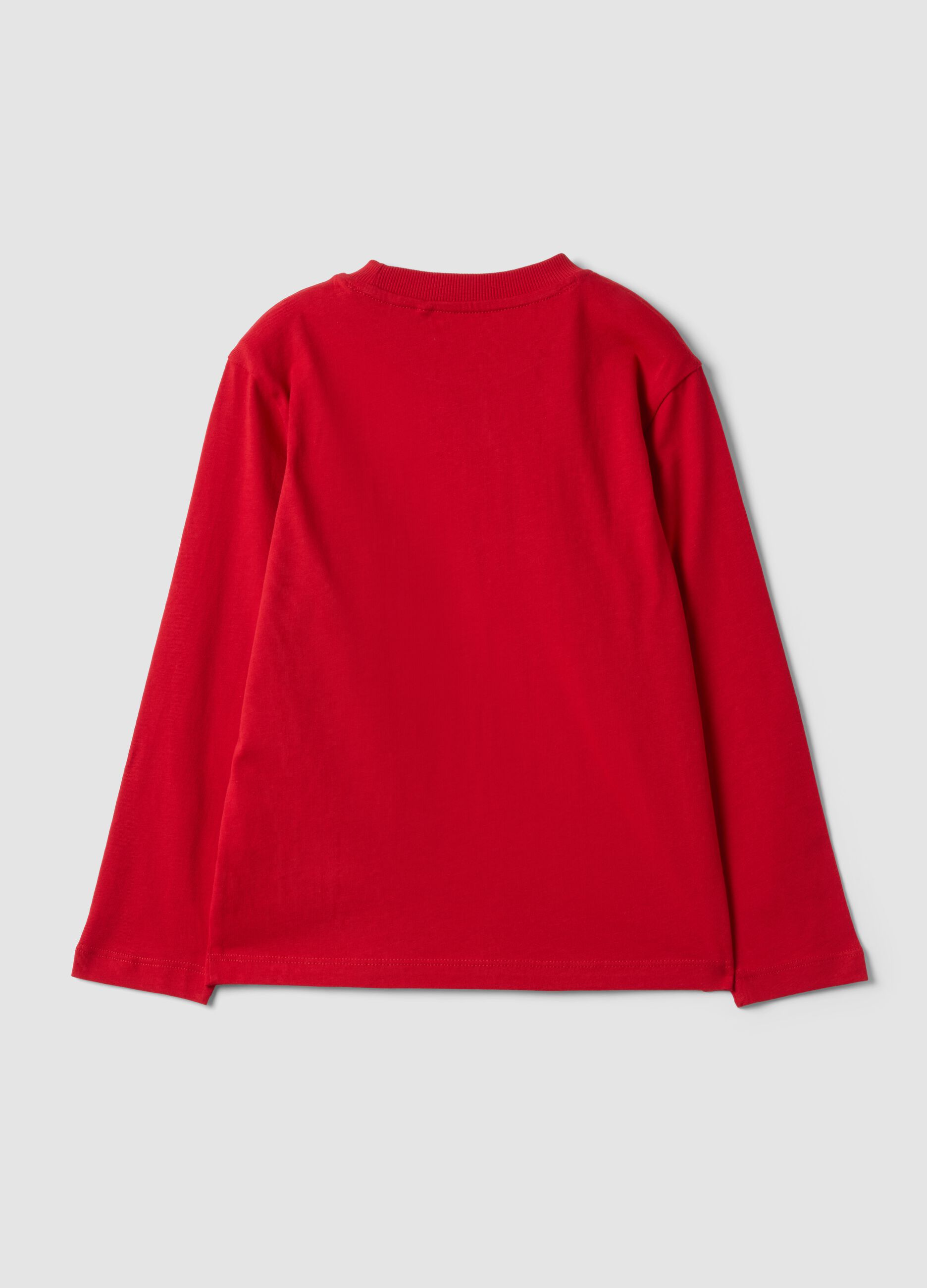 Red pure organic cotton T-shirt with varsity print for boys