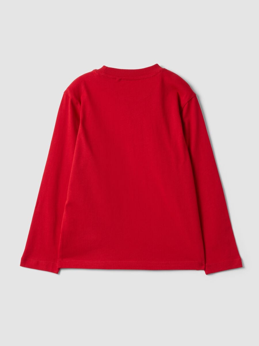 Red pure organic cotton T-shirt with varsity print for boys_1