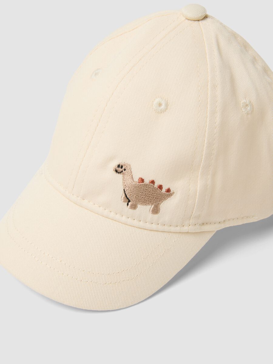 White pure cotton children's hat with dinosaur_1