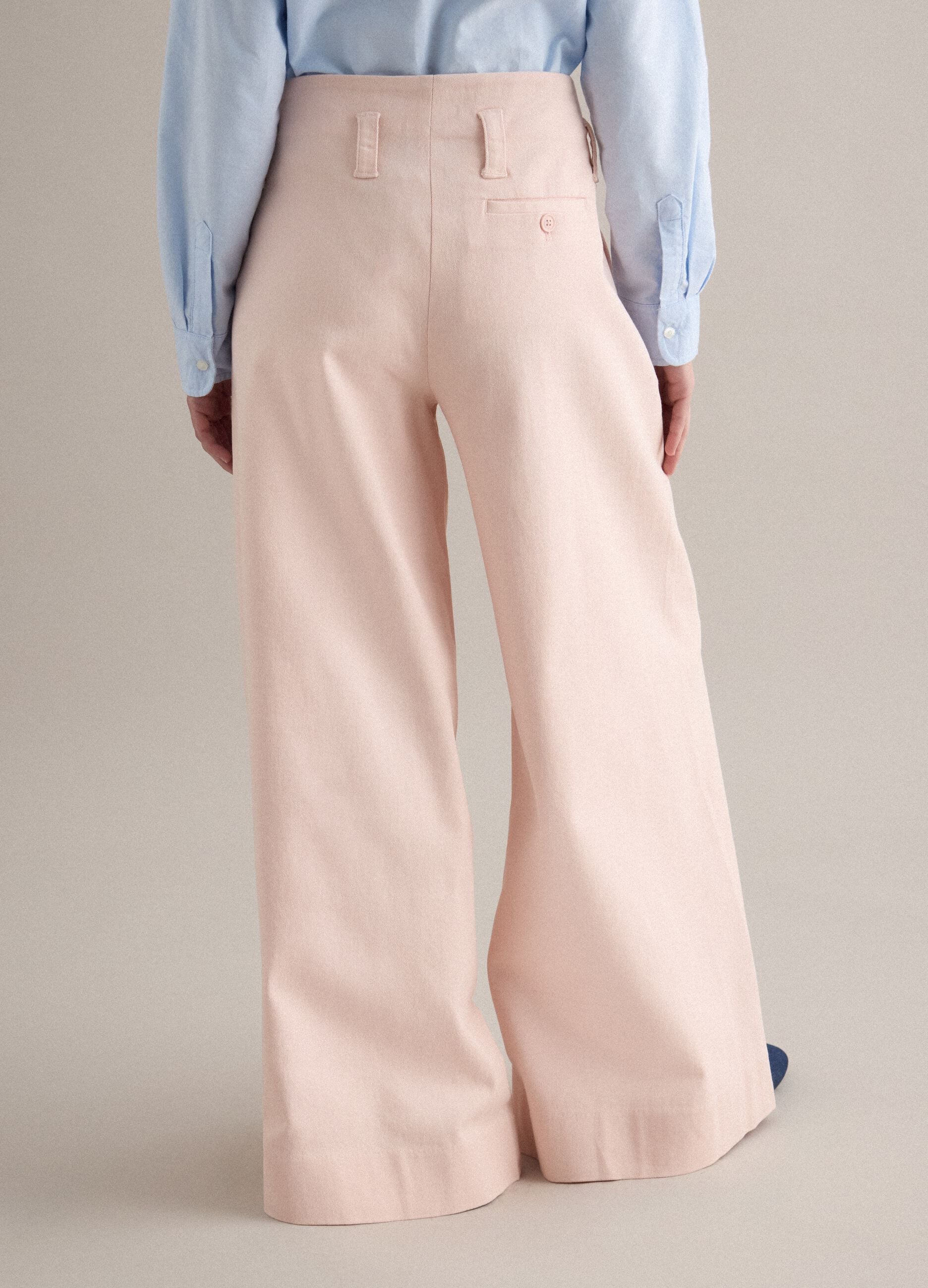 Straight Pink Trousers in Twill and Stretch Cotton