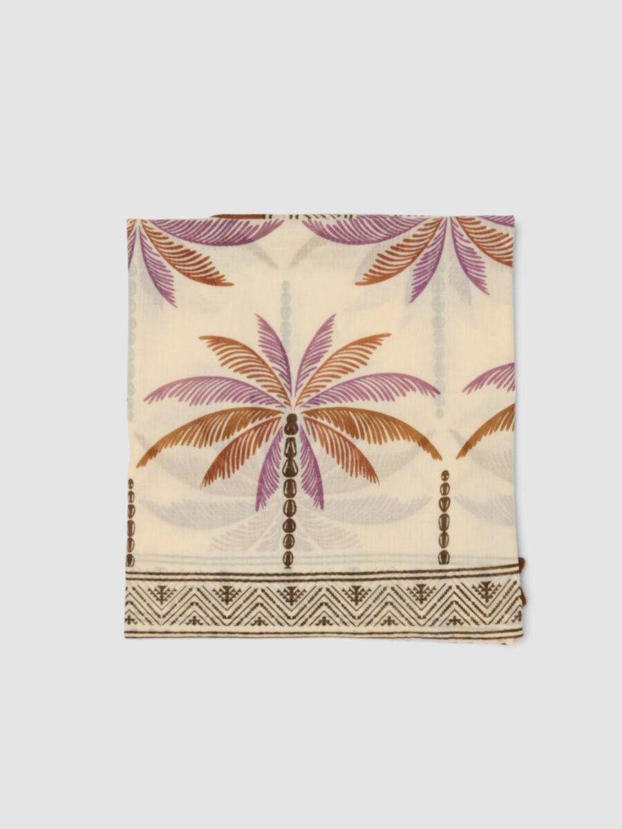 Brown pure cotton pareo with tropical print_6