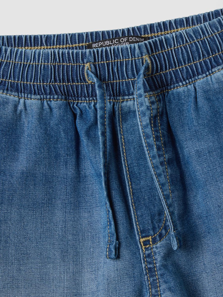 Blue cotton denim shorts for boys, straight fit_2