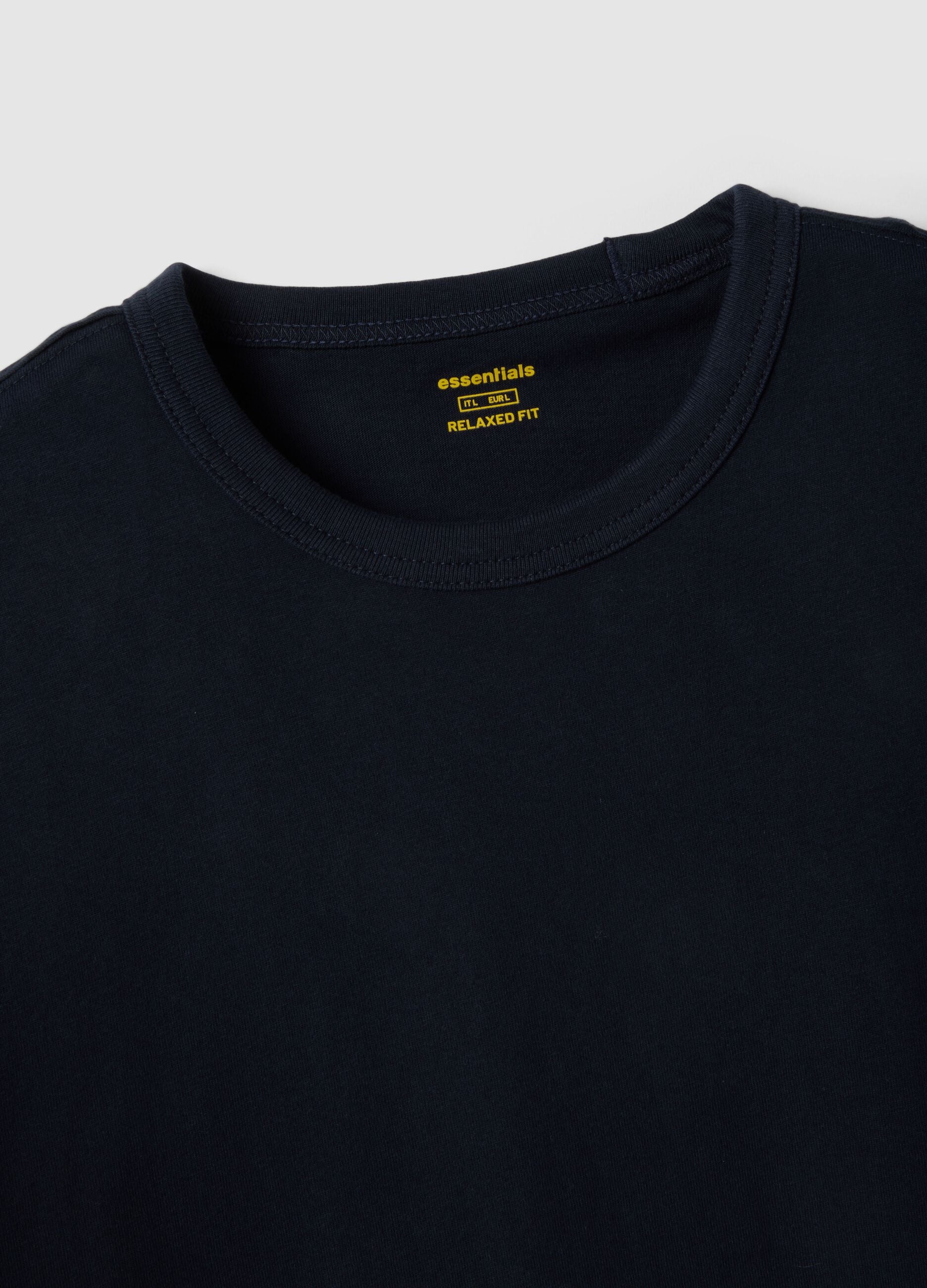 Relaxed fit blue crew neck pure cotton T-shirt