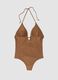 Brown stretch-fabric one-piece swimsuit with braided tie straps_5