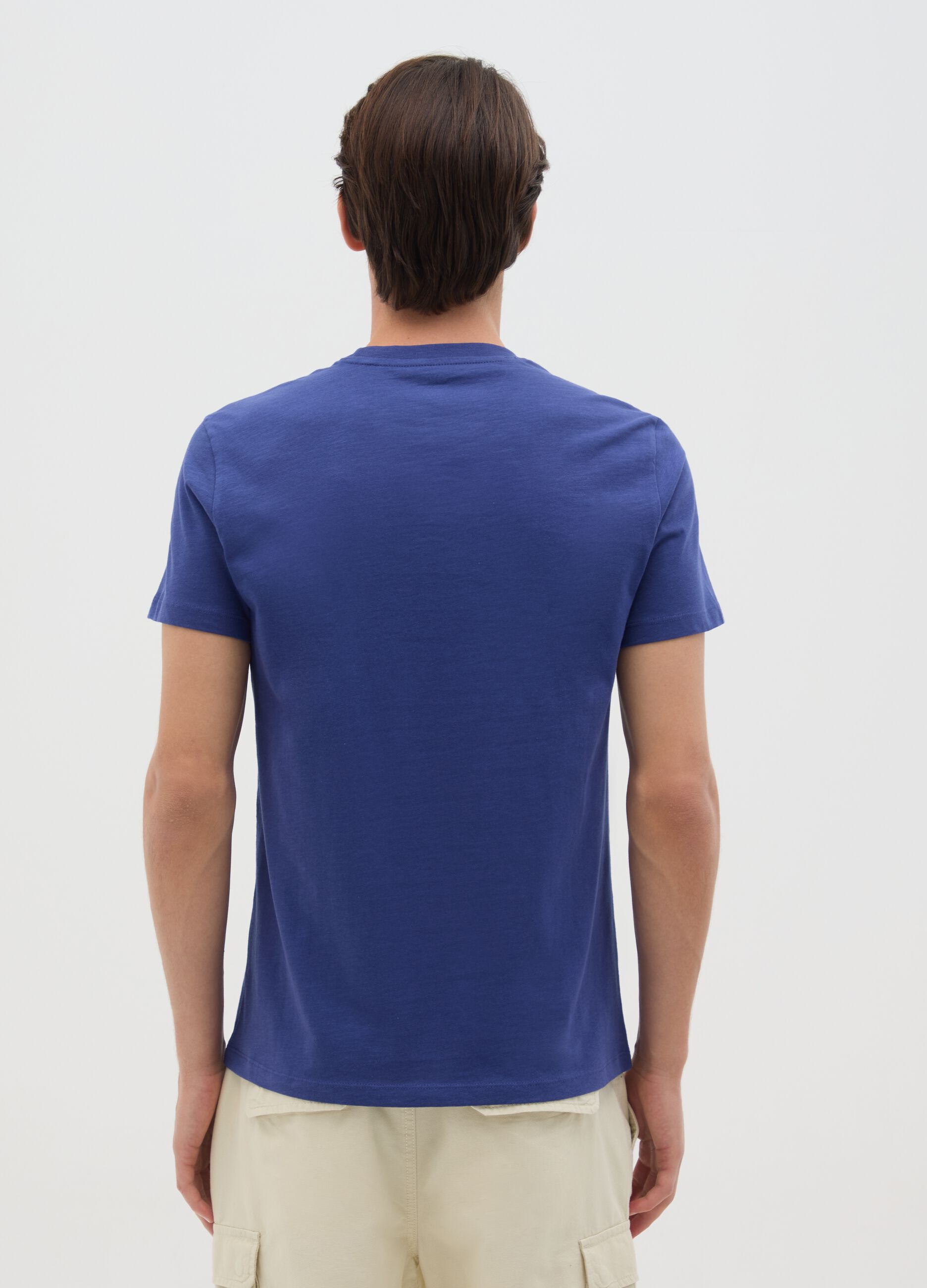 Men&rsquo;s blue fitted T-shirt in cotton