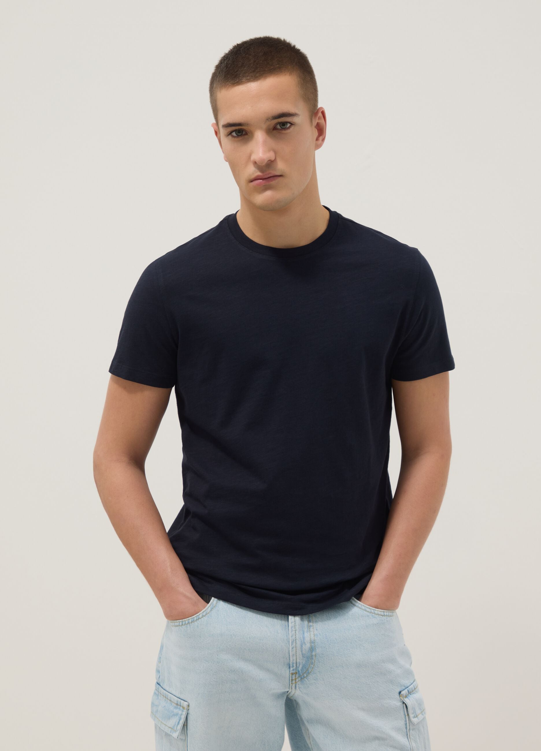 Short sleeve pure cotton blue regular fit T-shirt
