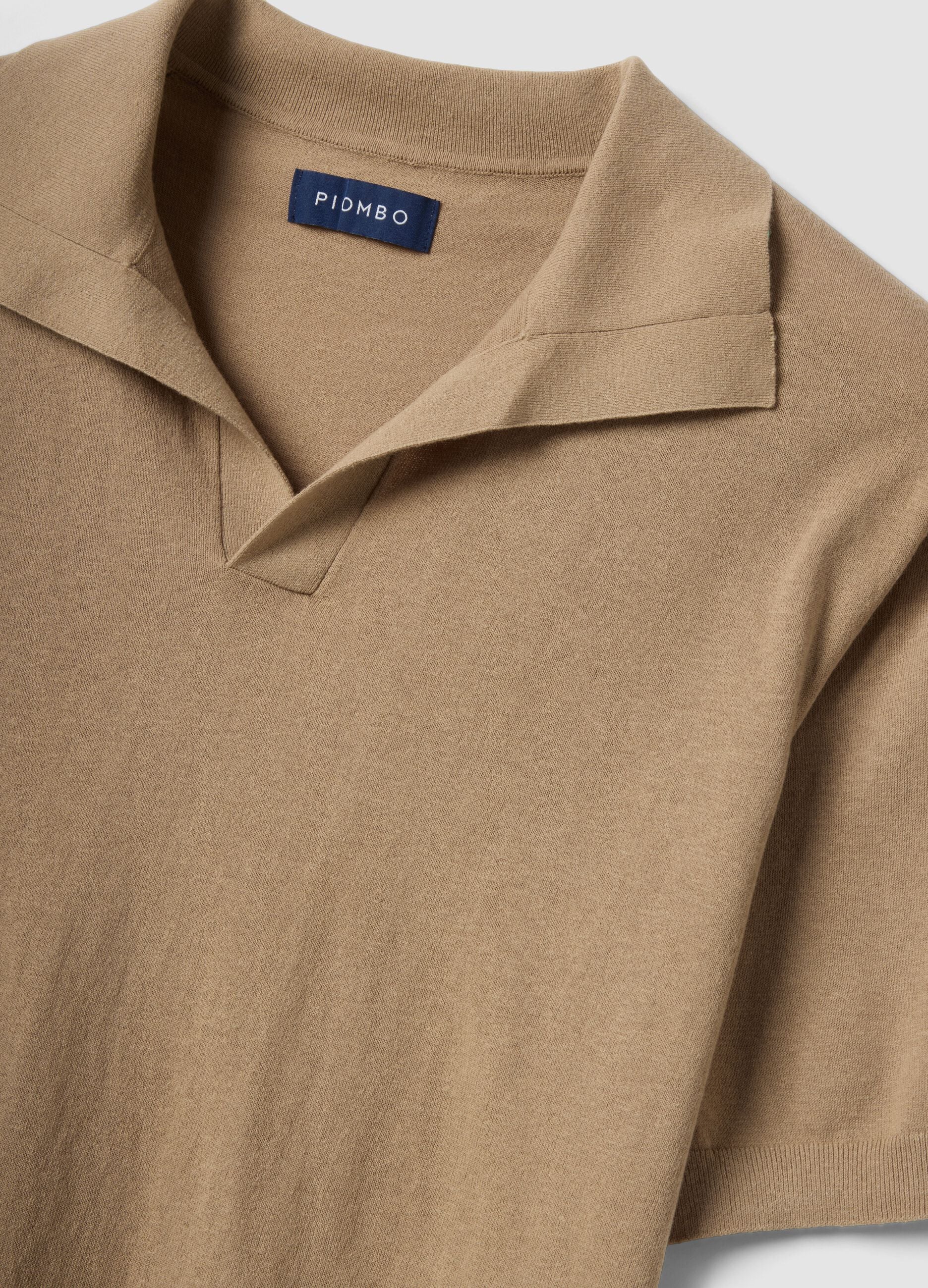 Beige short-sleeve pure cotton polo shirt, regular fit