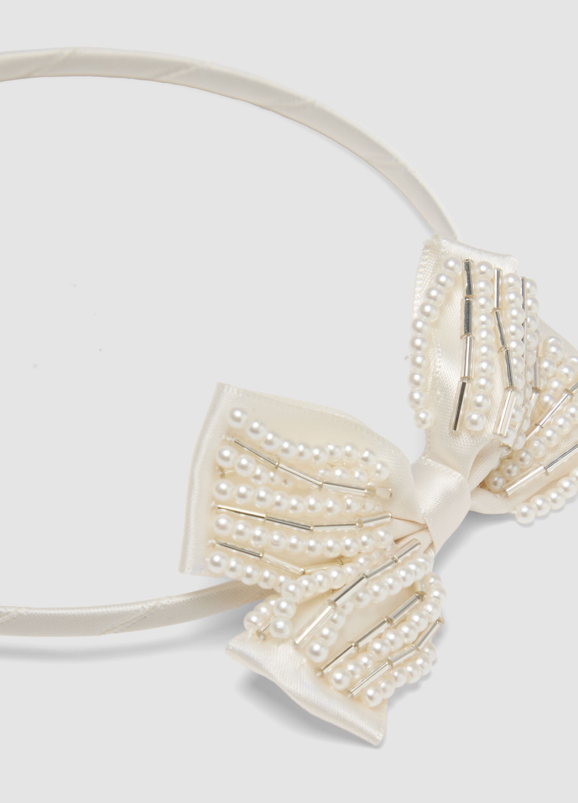 White headband with pearls for girls with bow