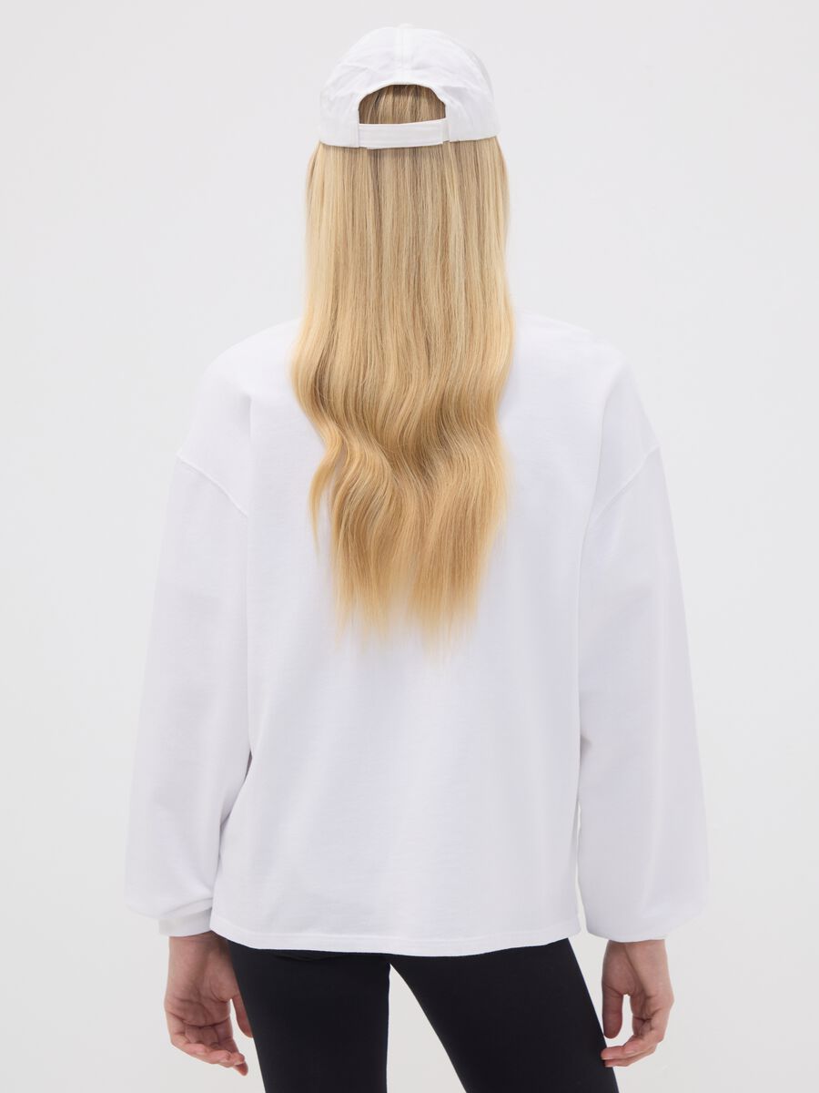 White pure cotton sweatshirt with front slogan, relaxed fit for girls_1