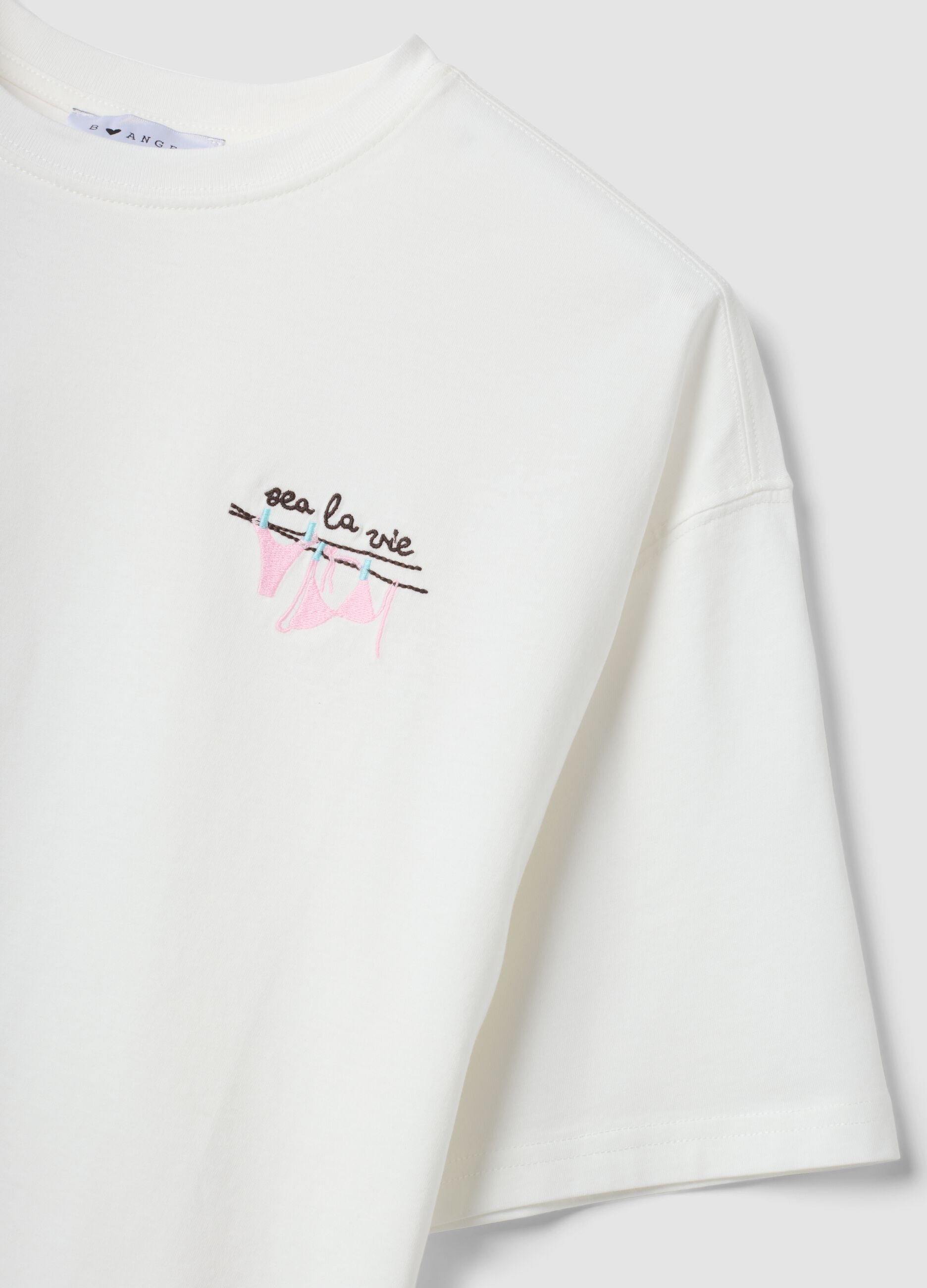 White pure cotton T-shirt with embroidery, boxy fit