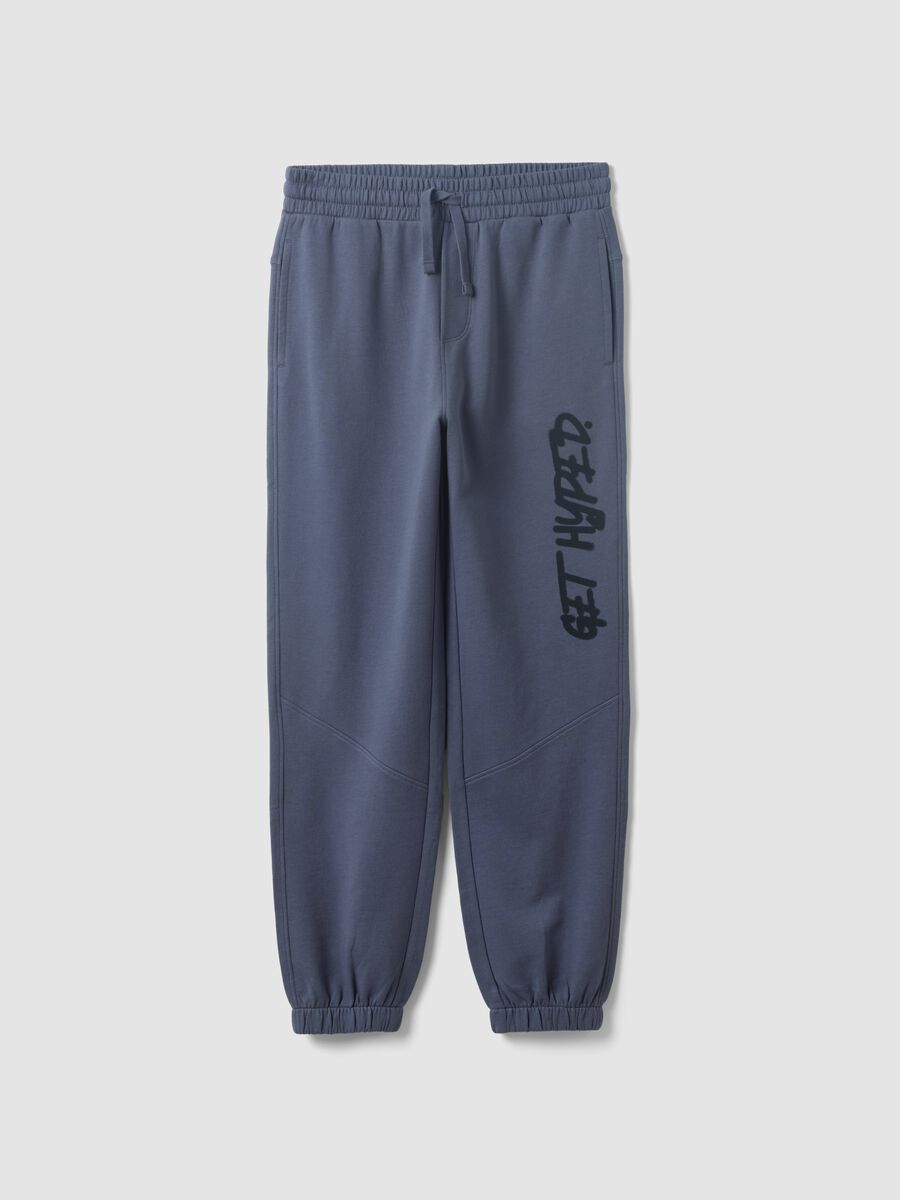 Grey oversized pure cotton jogger trousers with "Get Hyped" slogan for boys_0