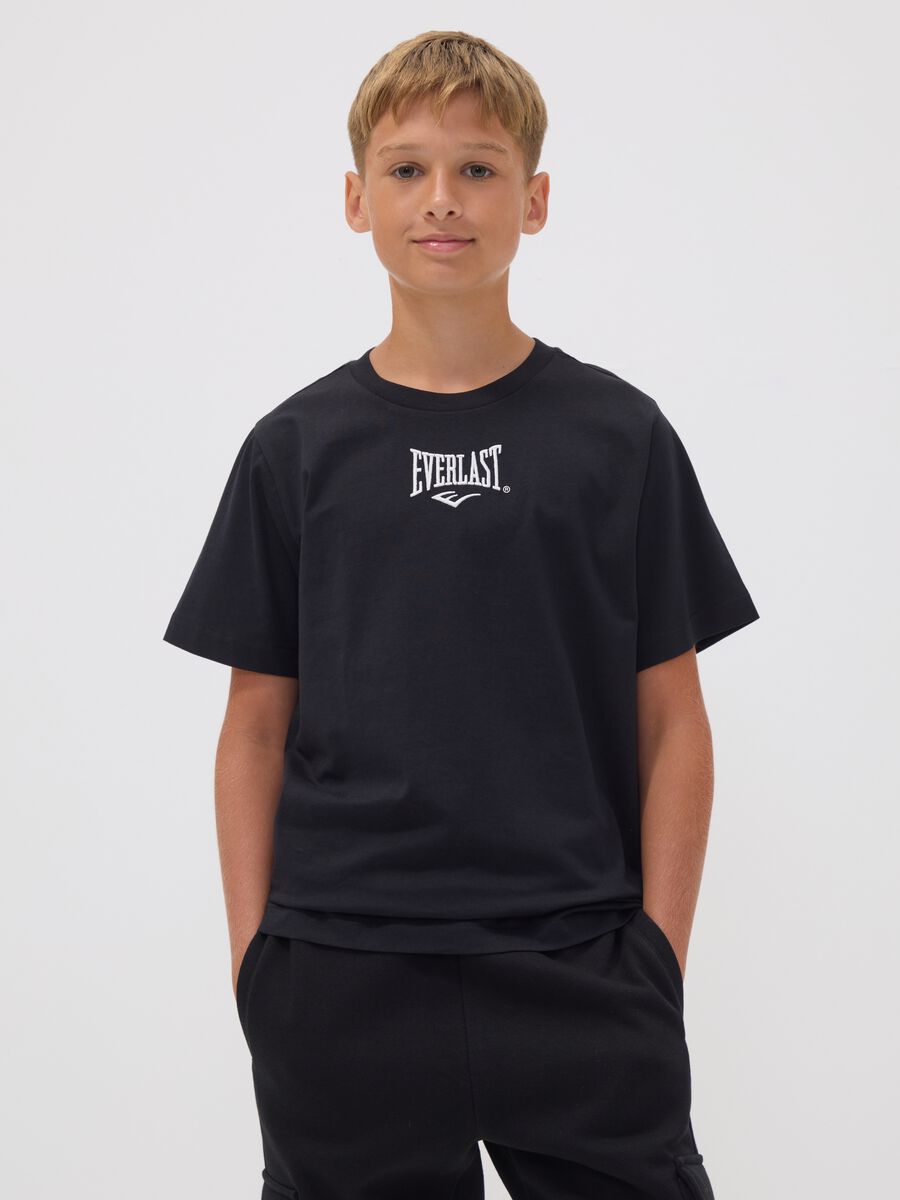 Black pure cotton logo T-shirt, regular fit, for boys_1